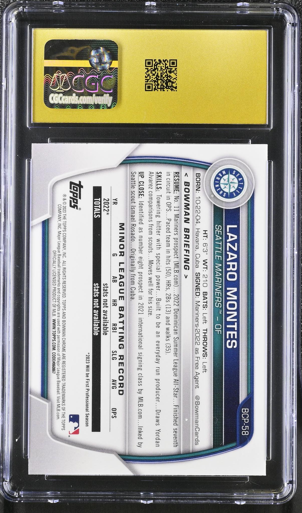 2023 Bowman #BCP-58 Lazaro Montes Mega Box CGC 10
