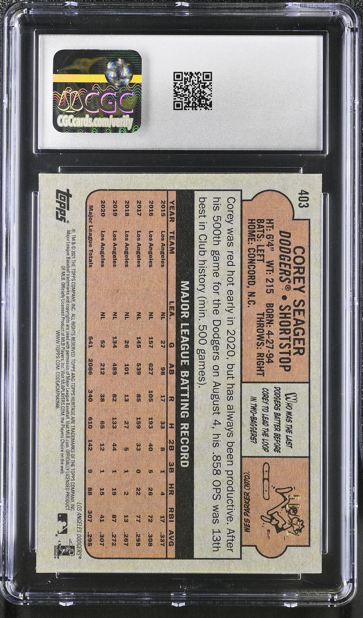 2021 Heritage #403 Corey Seager Chrome CGC 9.5