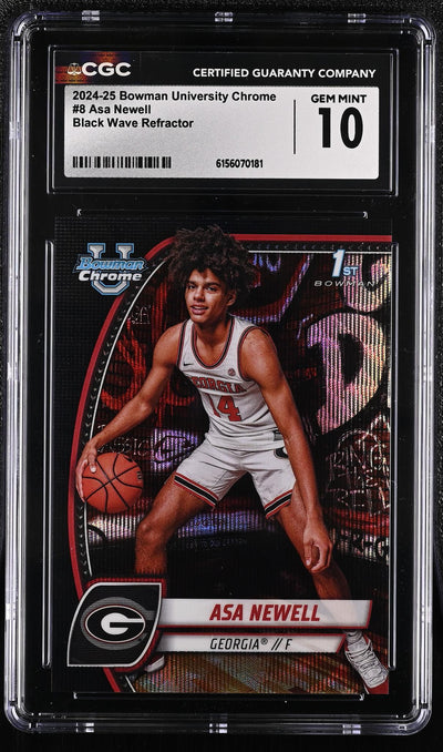 2024-25 Bowman University Chrome Asa Newell #8 Black Wave Refractor CGC 10