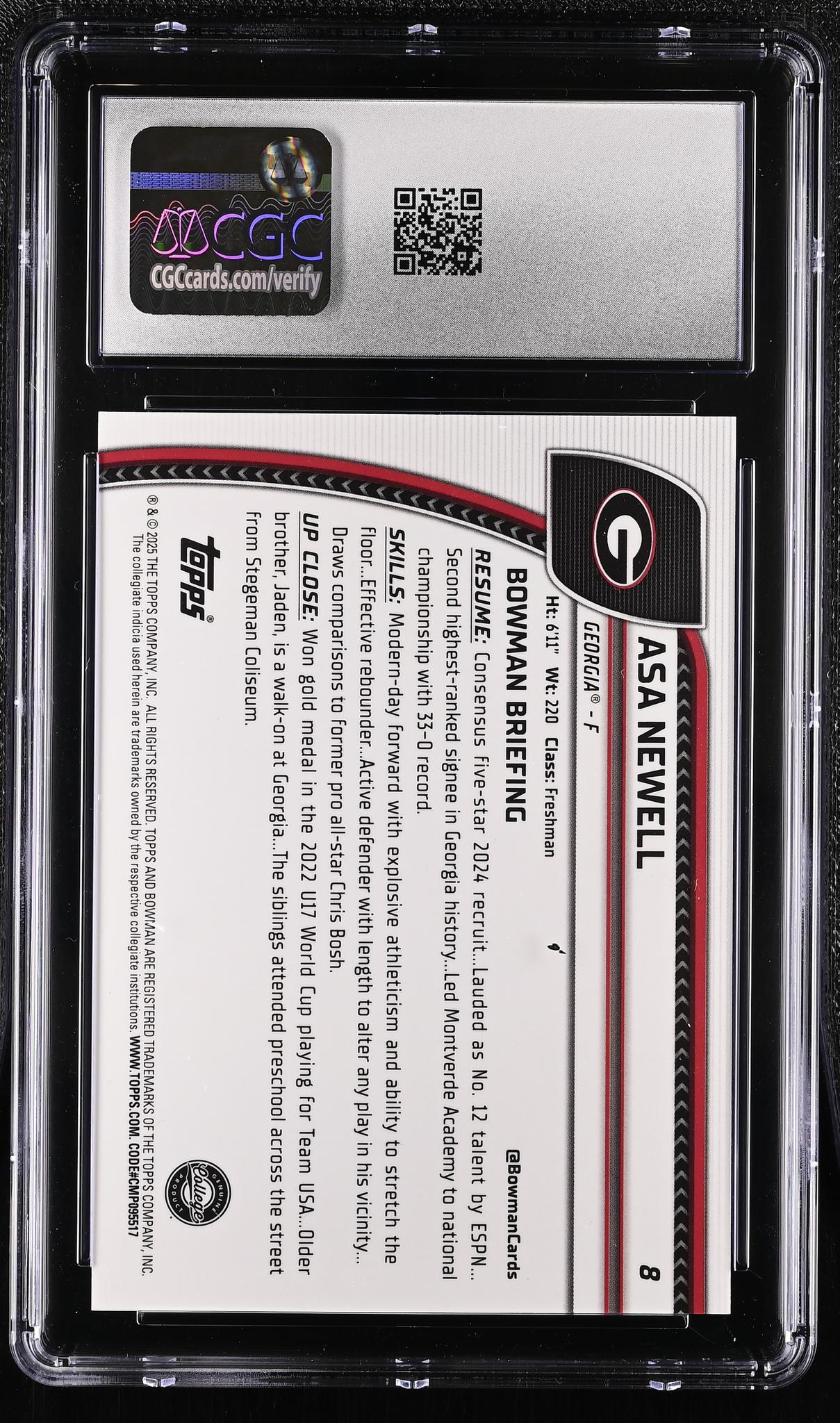 2024 Bowman #8 Asa Newell Black Wave Refractor CGC 10