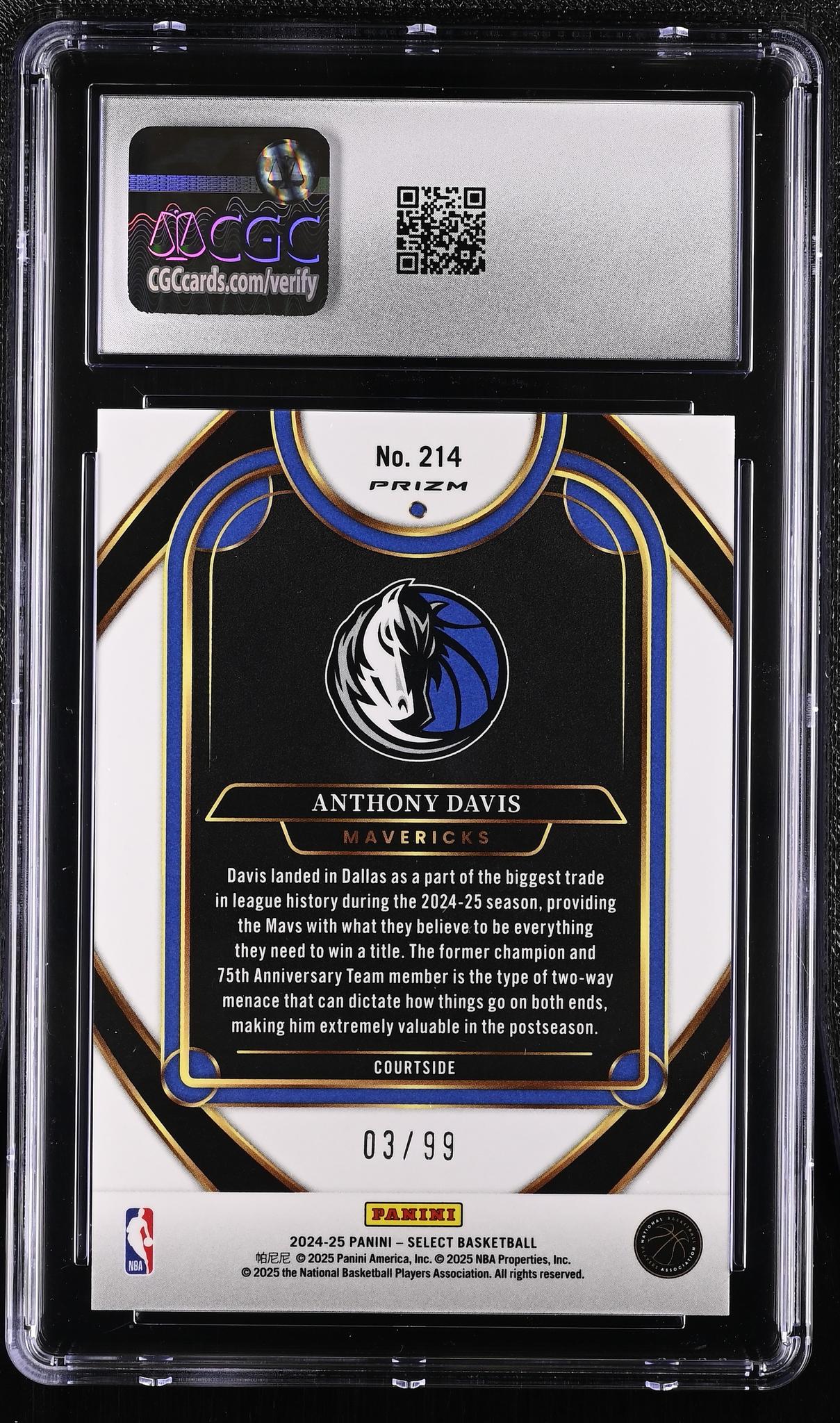 2024 Select #214 Anthony Davis Blue Tectonic /99 CGC 9