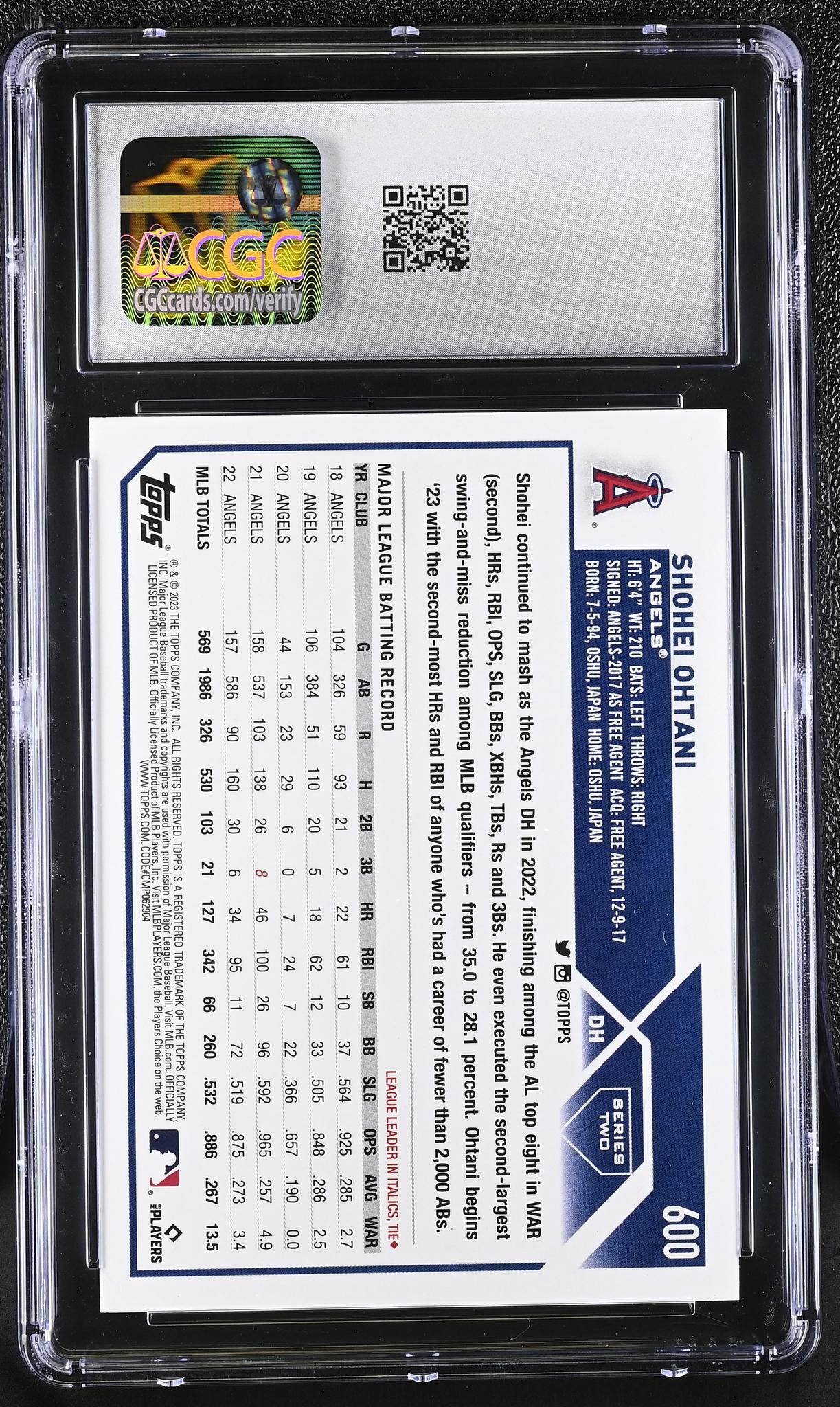 2023 Topps #600 Shohei Ohtani Series Two CGC 10