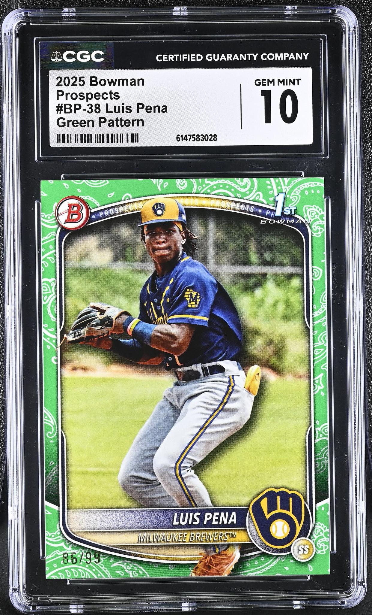 2025 Bowman #BP-38 Luis Pena Green Pattern /99 CGC 10