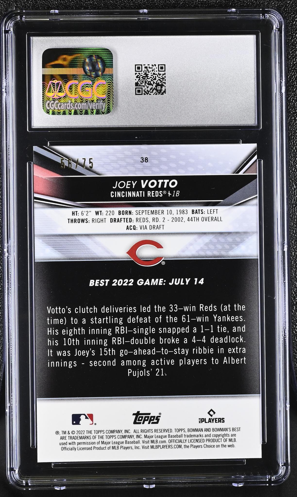 2022 Bowman's Best #38 Joey Votto /75 CGC 10