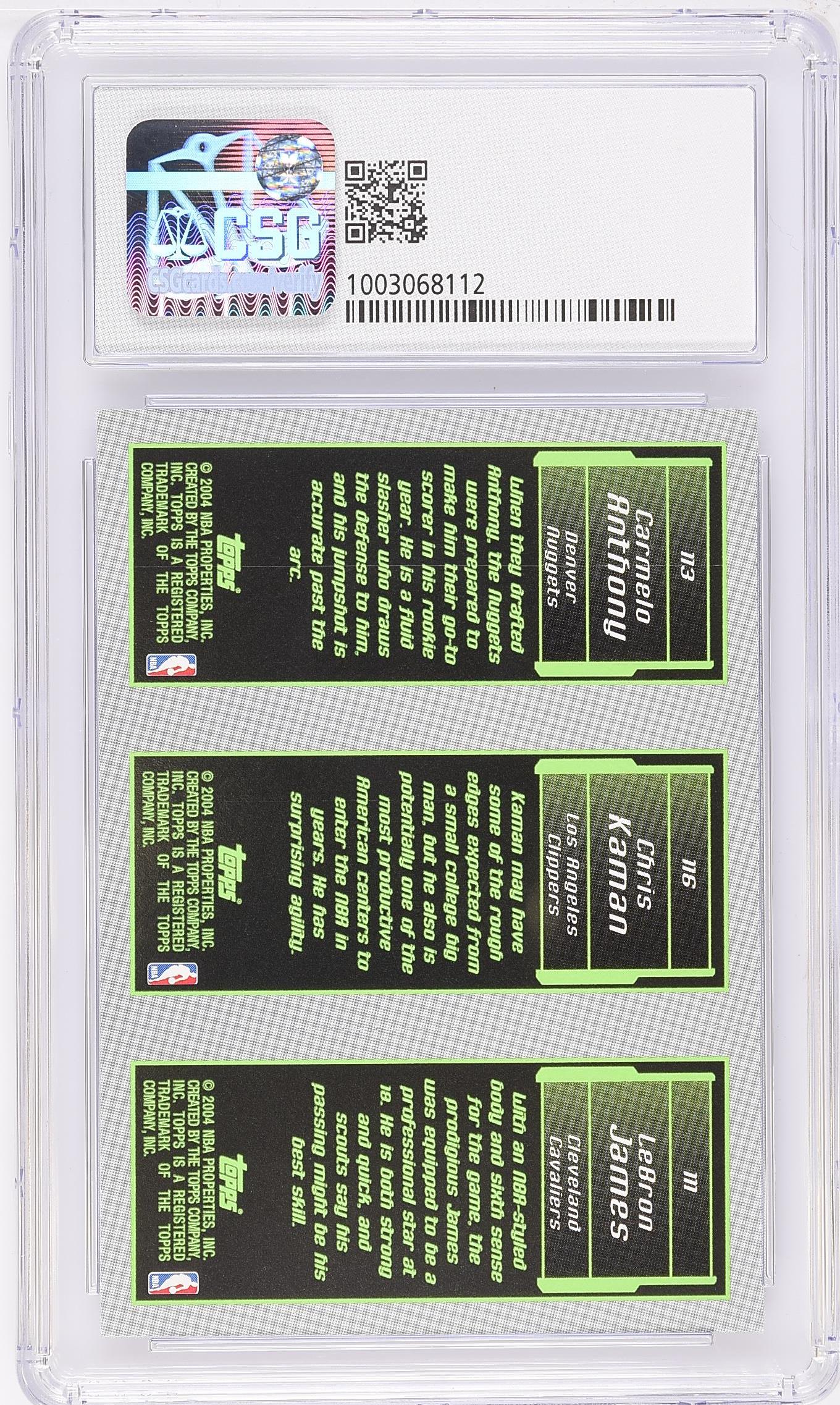 2003 Rookie Matrix #James 111 Kaman 116 Anthony 113 LeBron James Chris Kaman Carmelo Anthony CSG 9
