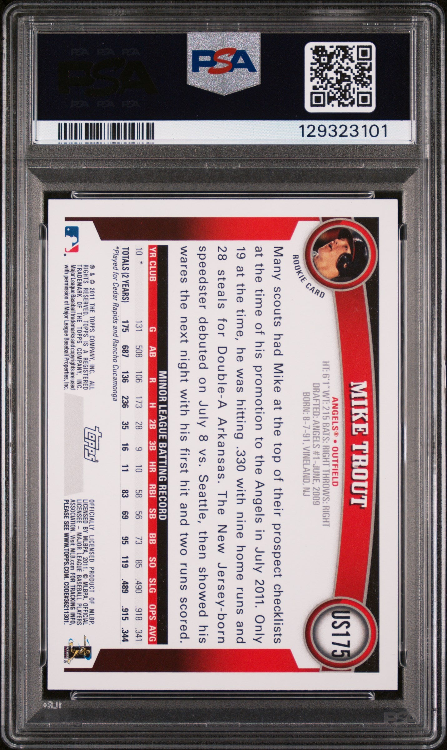 2011 Topps Update Mike Trout #US175 PSA 9