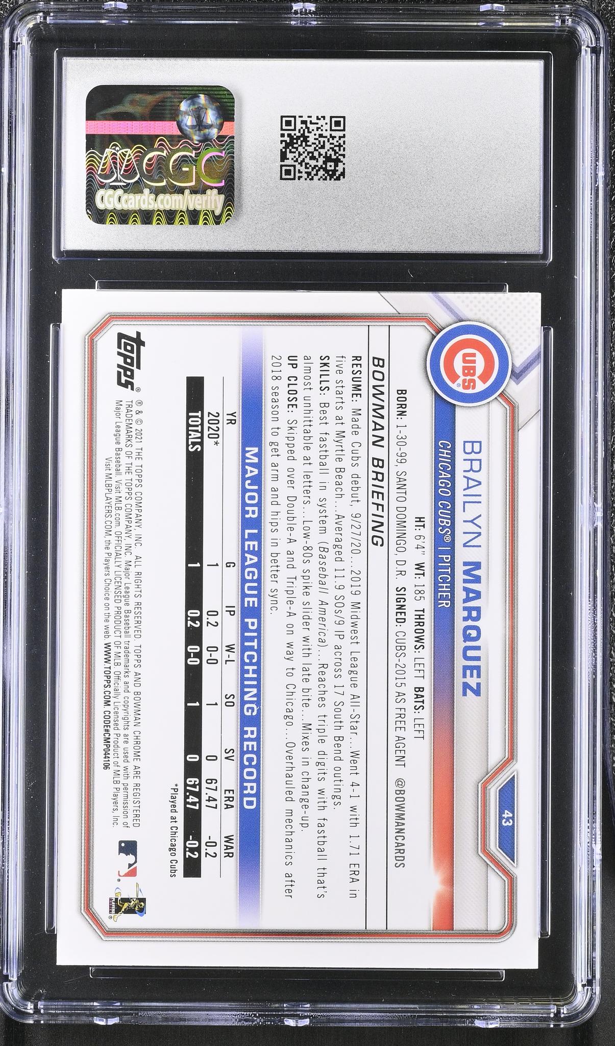 2021 Bowman #43 Brailyn Marquez /5 CGC 10