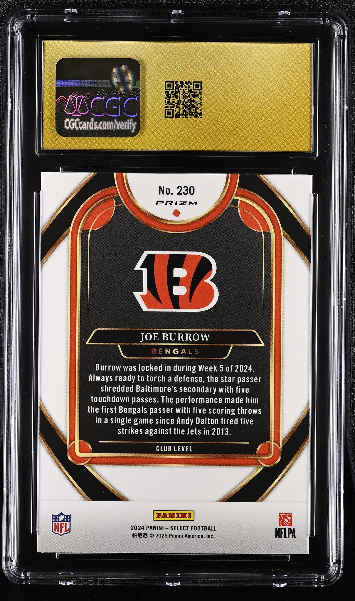 2024 Select #230 Joe Burrow Red & Blue Shock CGC 10