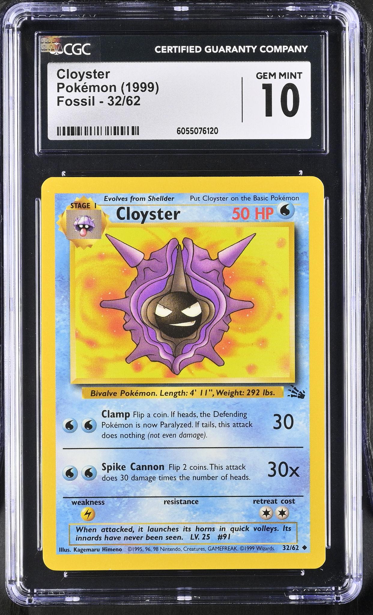 1999 Pokemon #32/62 Cloyster Fossil CGC 10