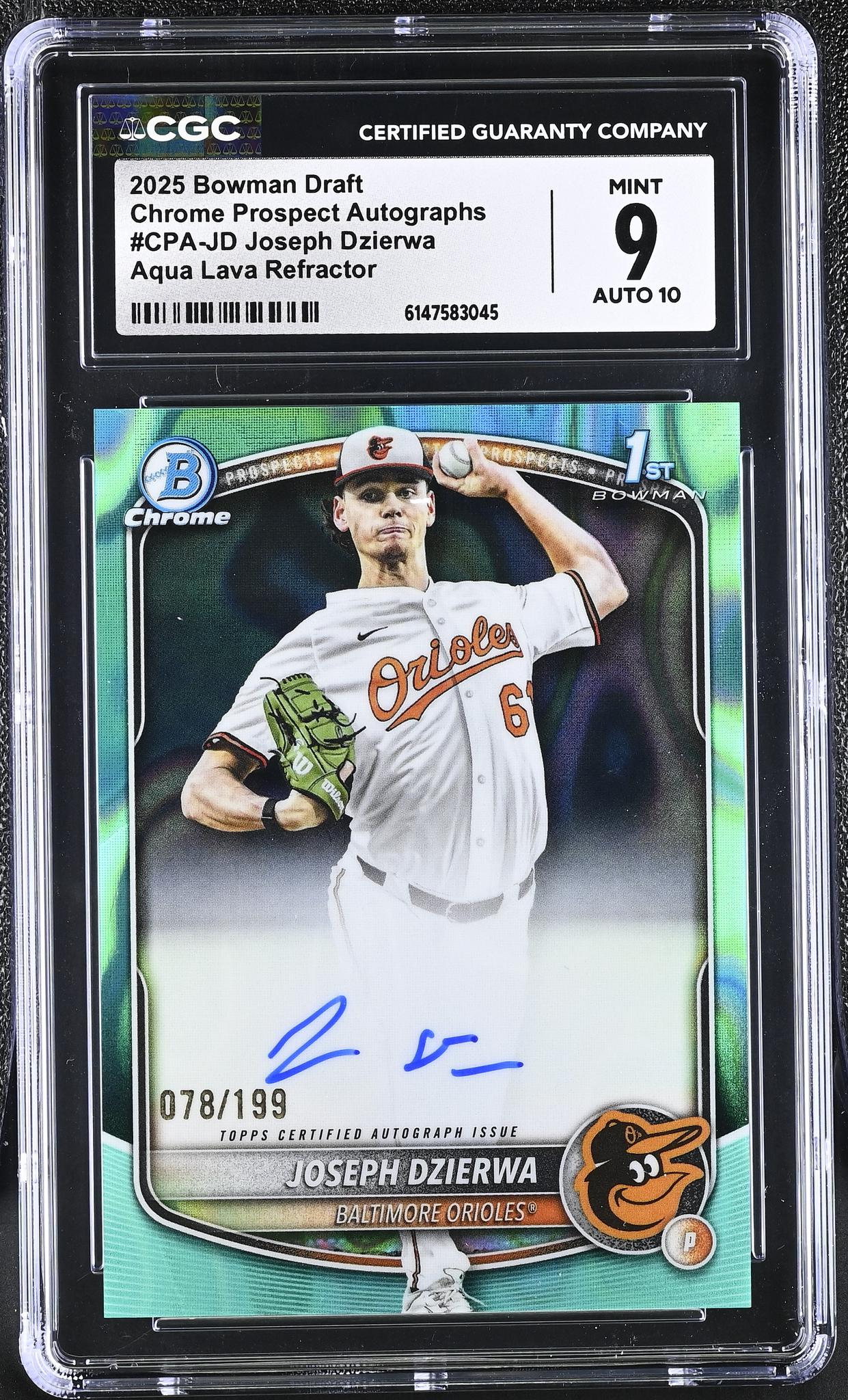 2025 Bowman Chrome # Joseph Dzierwa Chrome Prospect Autographs /199 Auto CGC 9