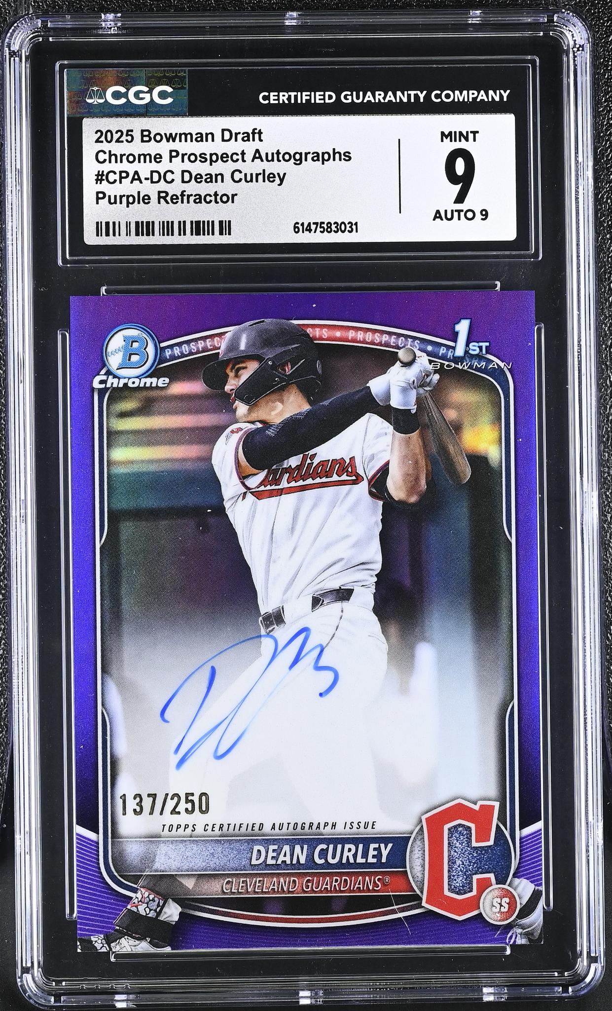2025 Bowman #CPA-DC Dean Curley Draft Chrome Prospect Autographs /250 Auto CGC 9