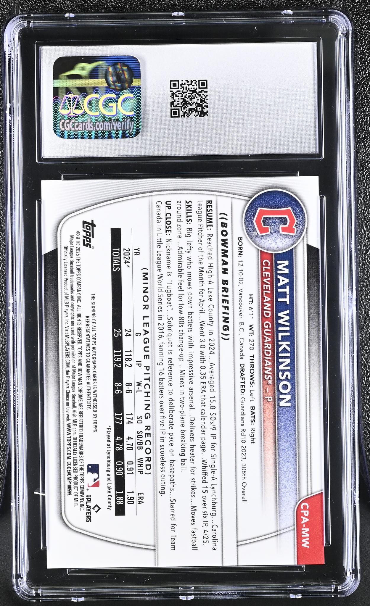 2025 Bowman #CPA-MW Matt Wilkinson Chrome Prospects Autographs Auto CGC 10