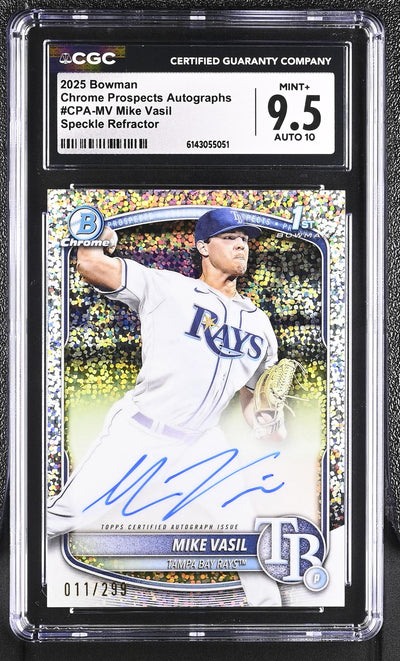 2025 Bowman Chrome Prospects Autographs Mike Vasil #CPA-MV Speckle Refractor Auto /299 CGC 9.5