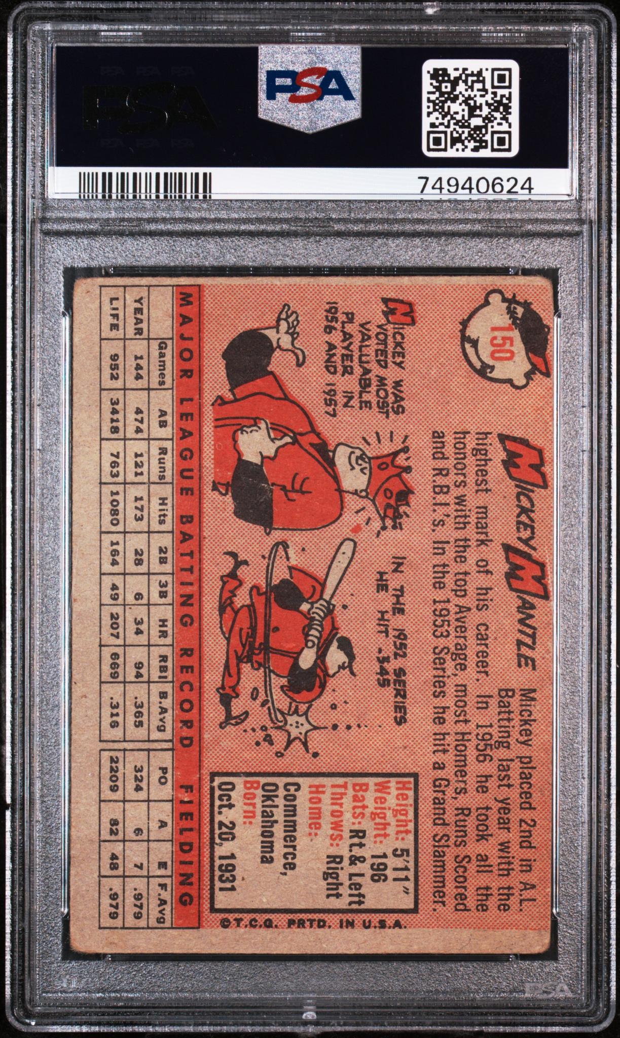 1958 Topps Mickey Mantle #150 PSA 2