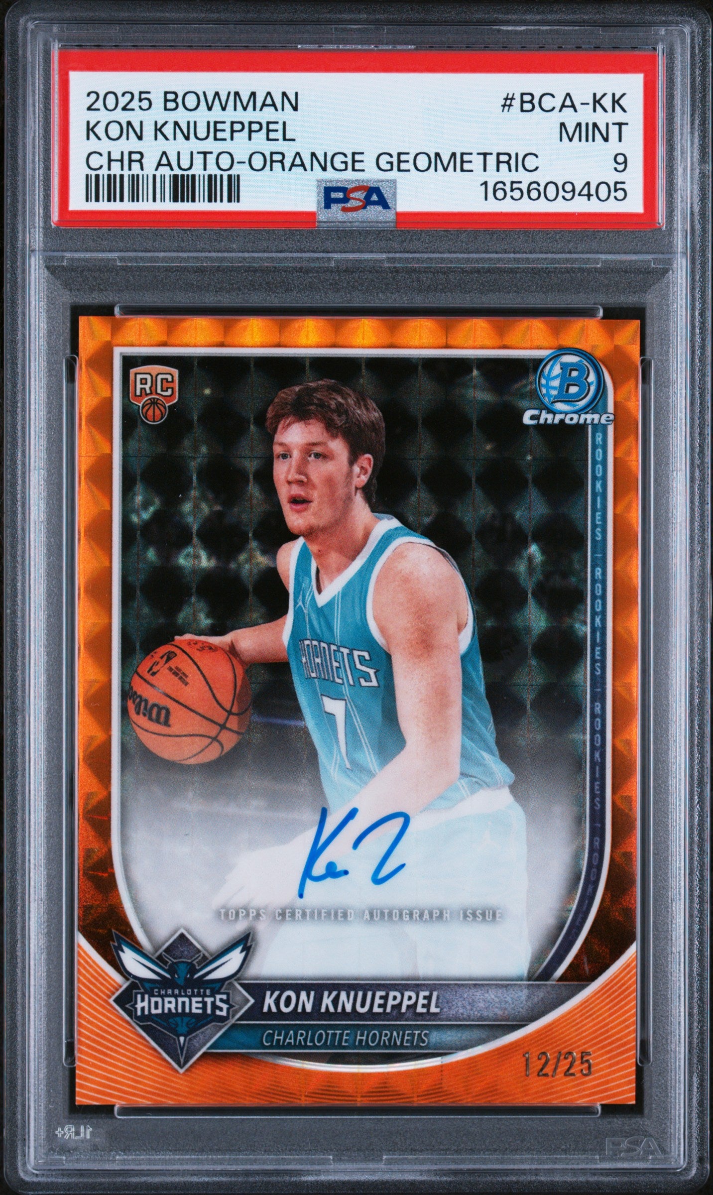 2025 Bowman Chrome Rookie Autograph Orange Geometric Refractor Kon Knueppel #BCAKK /25 PSA 9