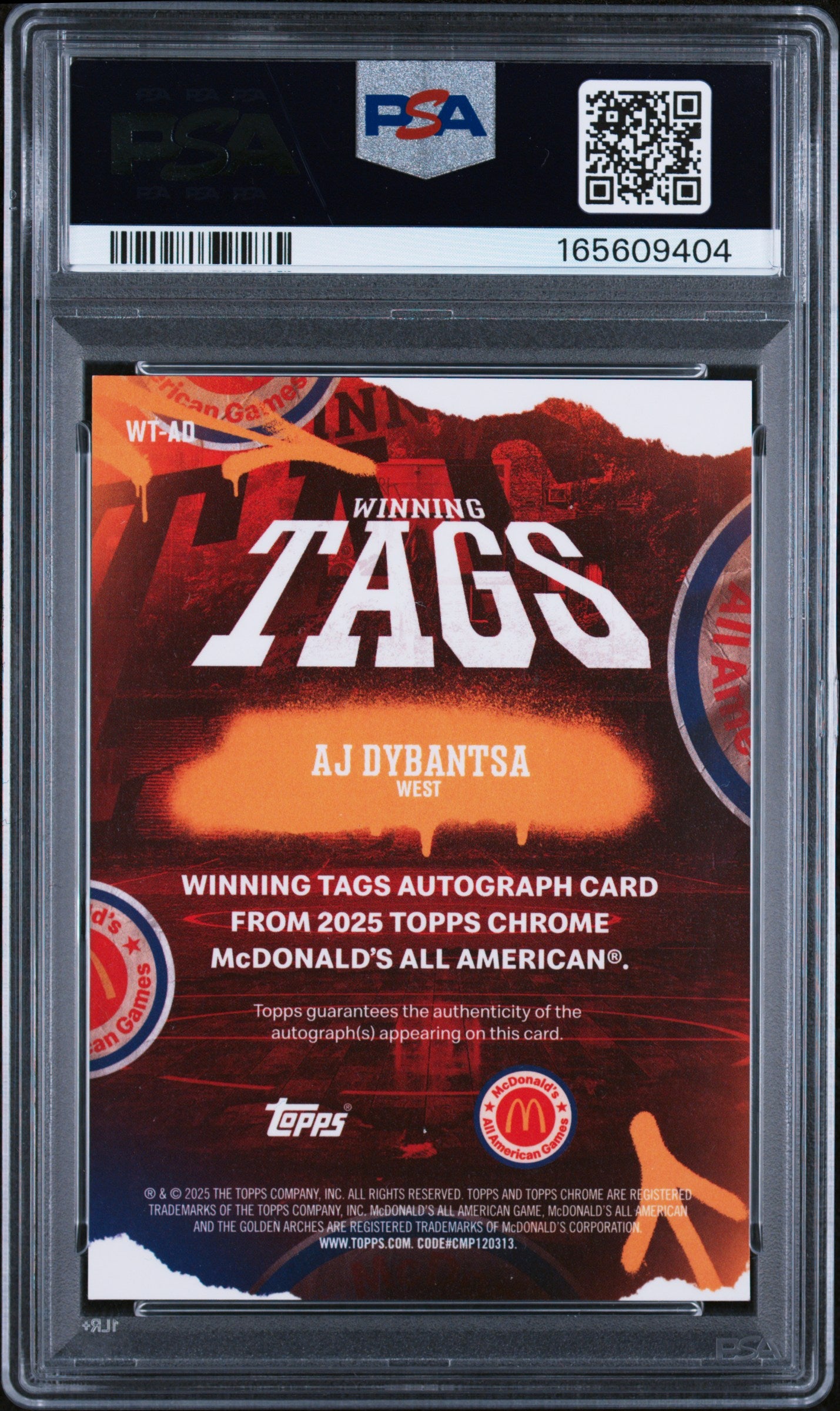 2025 Topps Chrome Mcdonald's All American Winning Tags Autographs Winning Tags Au-Tie-Dye Ref Aj Dybantsa #AD /25 PSA 10
