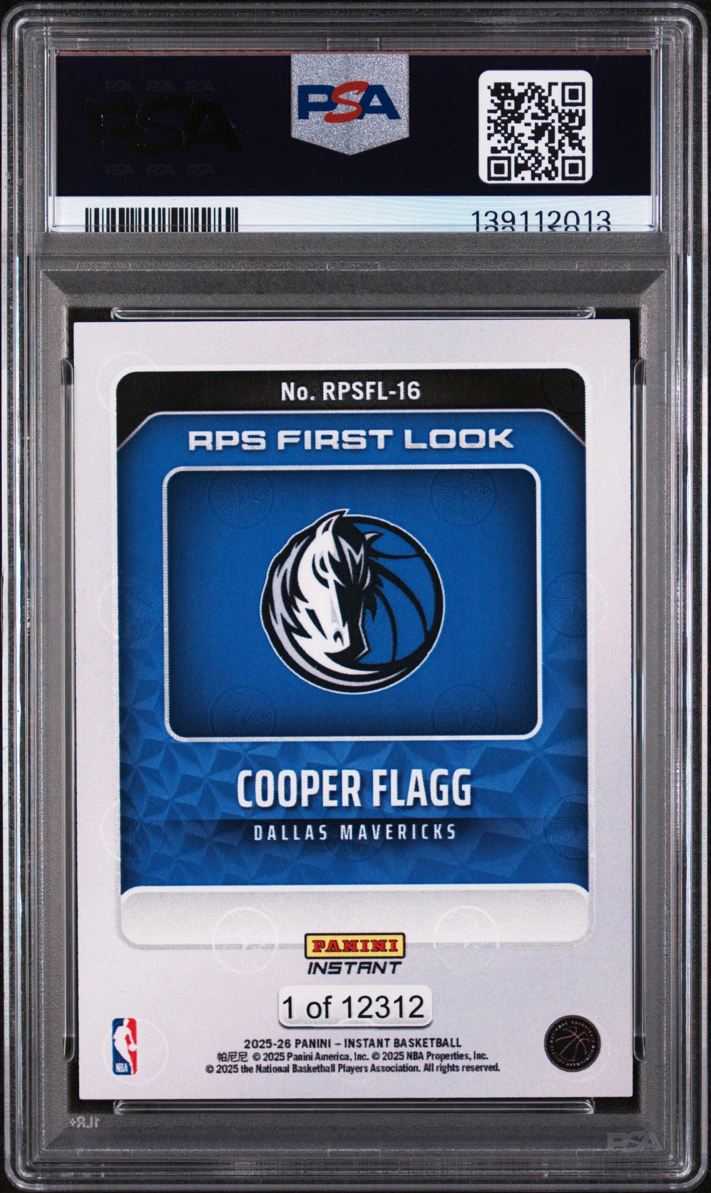 2025 Panini Instant NBA Rps First Look Cooper Flagg #RPSFL-16 /12312 PSA 10