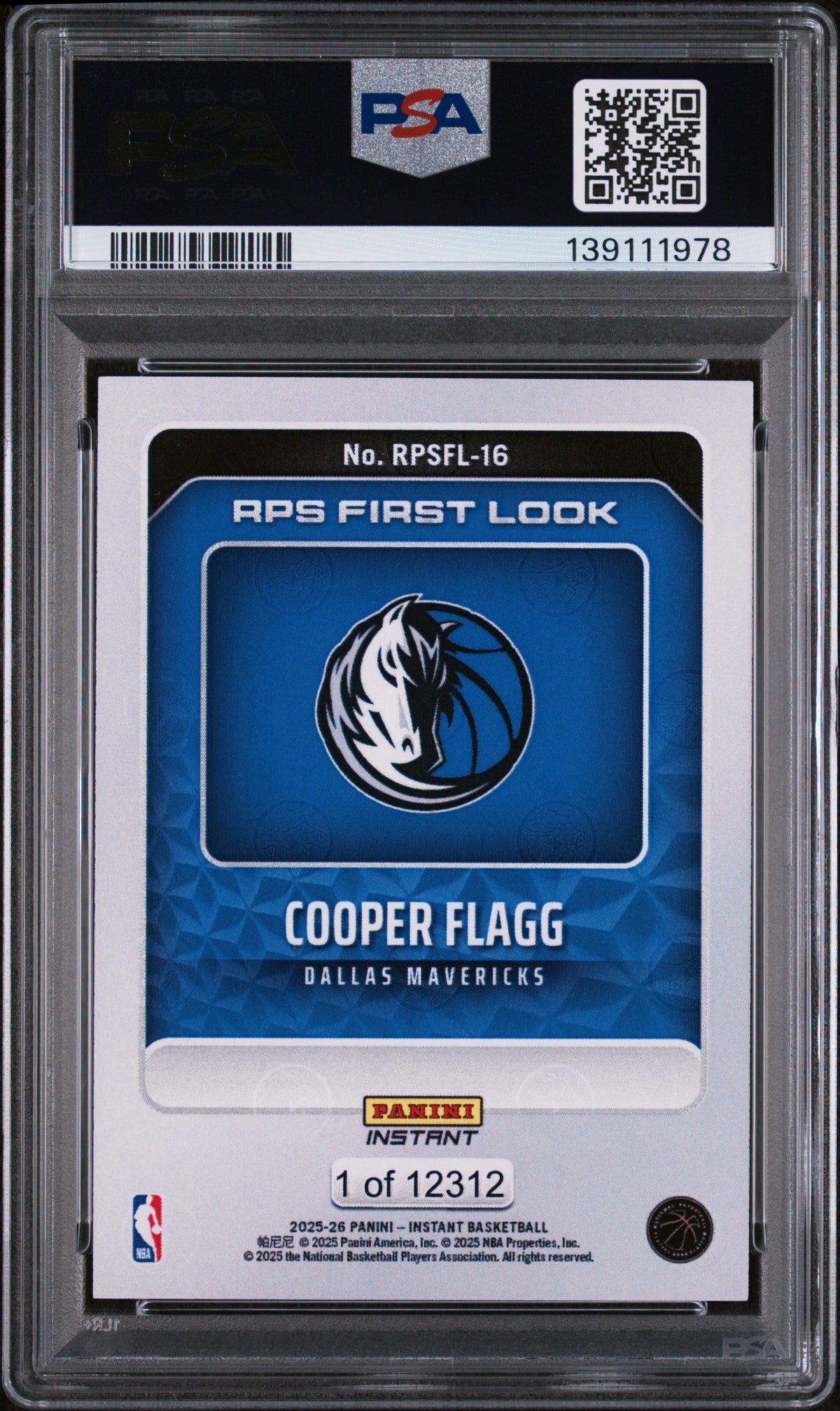 2025 Panini Instant NBA Rps First Look Cooper Flagg #RPSFL-16 /12312 PSA 10