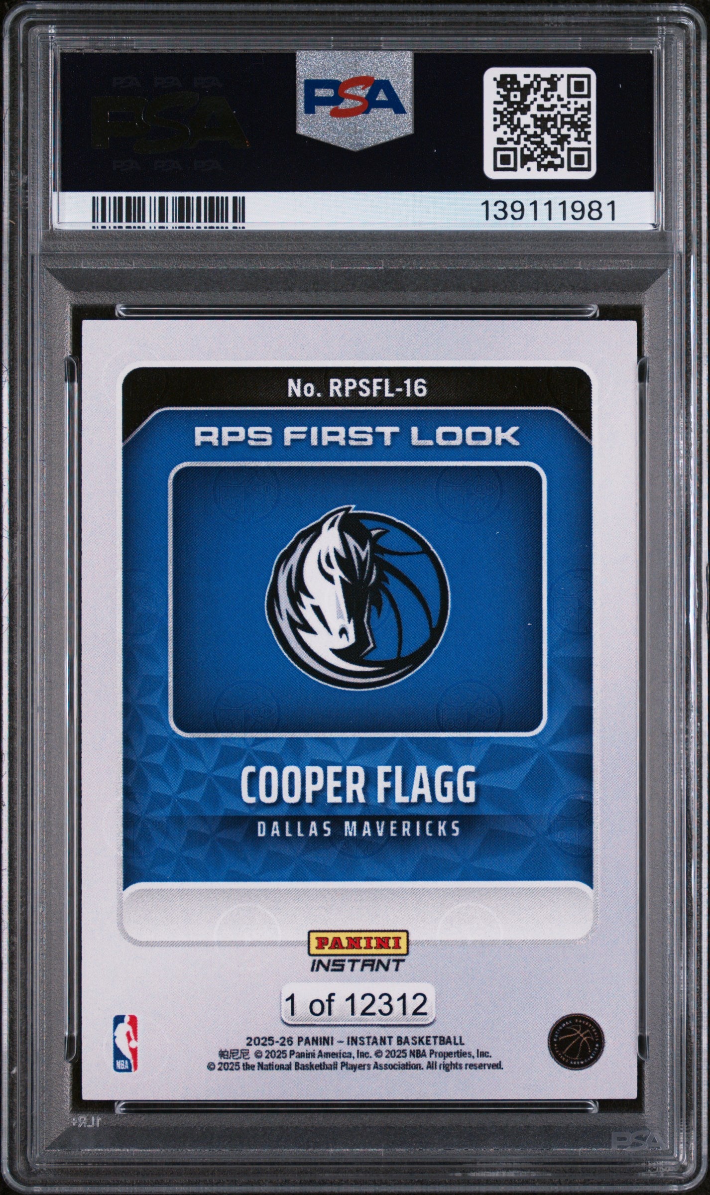 2025 Panini Instant NBA Rps First Look Cooper Flagg #RPSFL-16 /12312 PSA 10