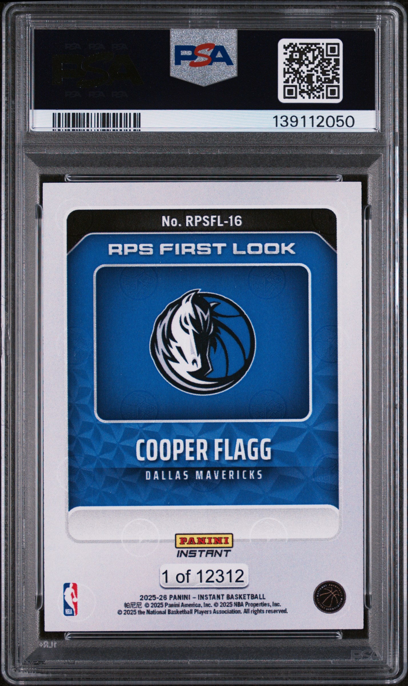 2025 Panini Instant NBA Rps First Look Cooper Flagg #RPSFL-16 /12312 PSA 10