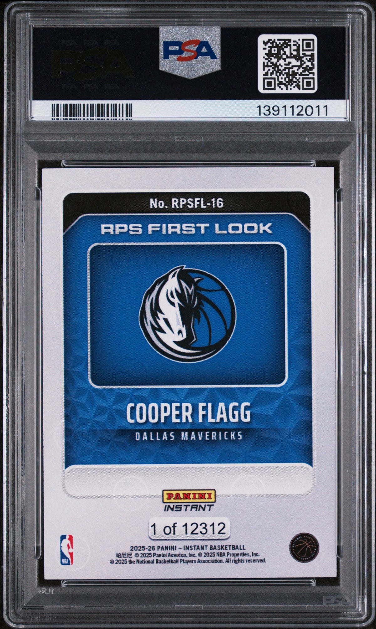 2025 Panini Instant NBA Rps First Look Cooper Flagg #RPSFL-16 /12312 PSA 10
