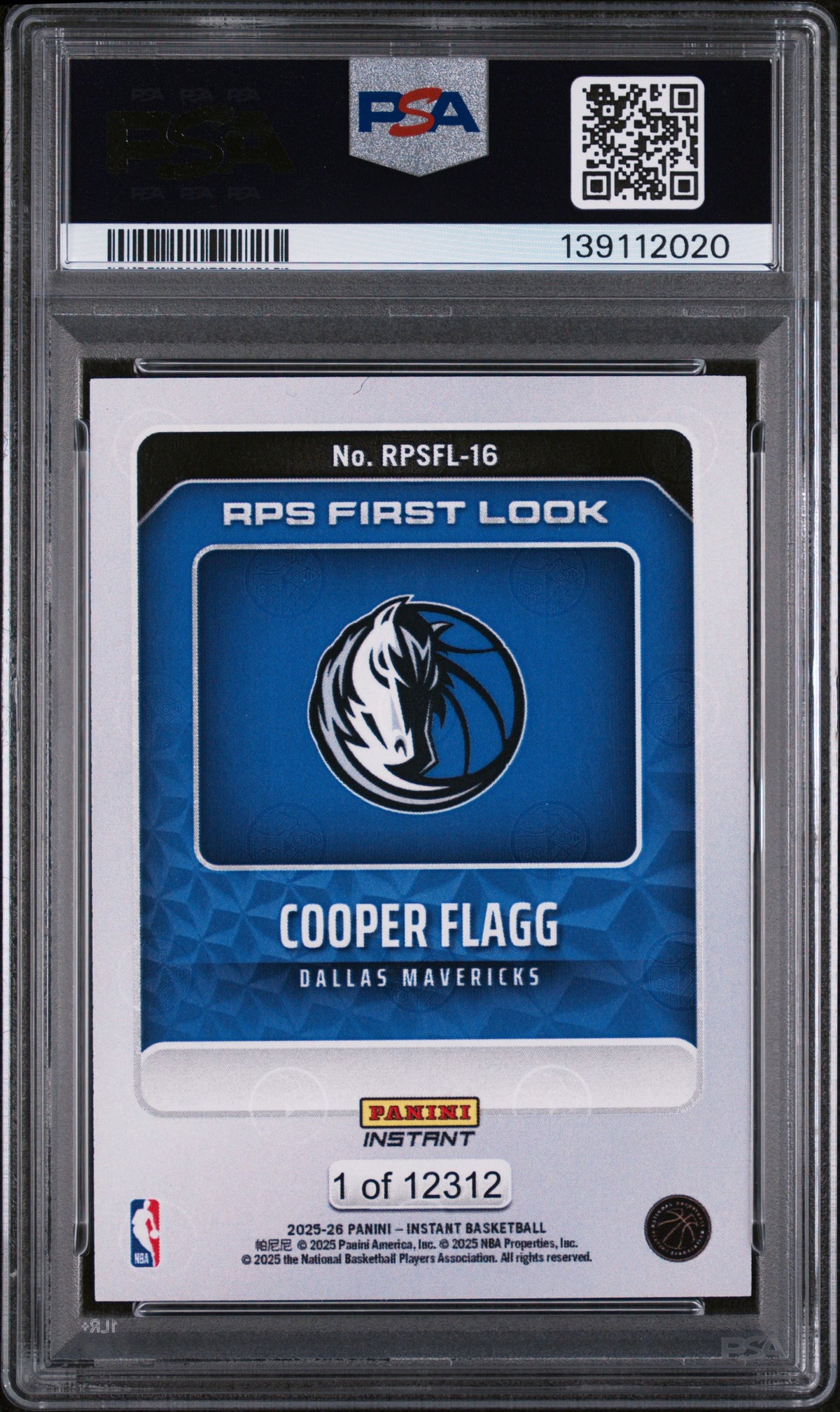 2025 Panini Instant NBA Rps First Look Cooper Flagg #RPSFL-16 /12312 PSA 10