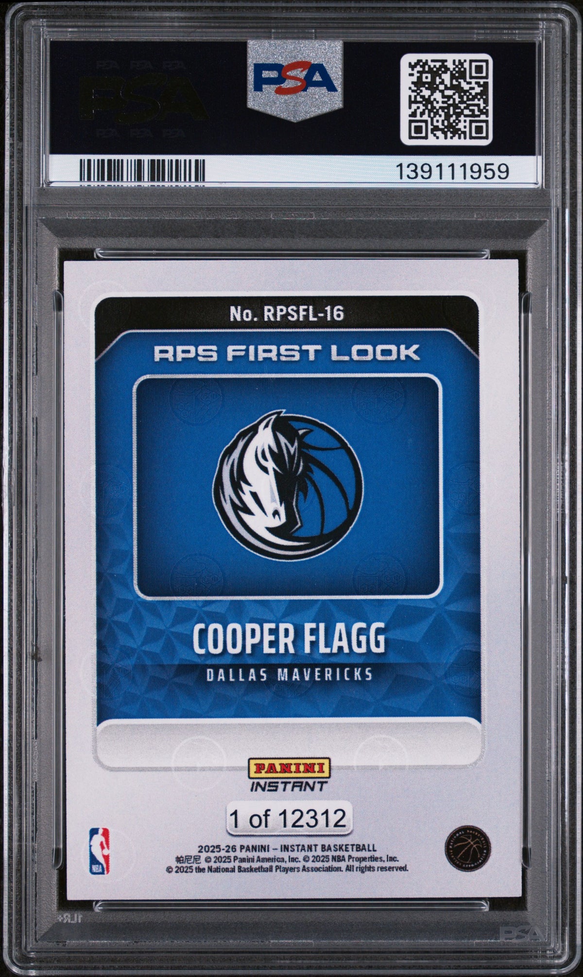 2025 Panini Instant NBA Rps First Look Cooper Flagg #RPSFL-16 /12312 PSA 10