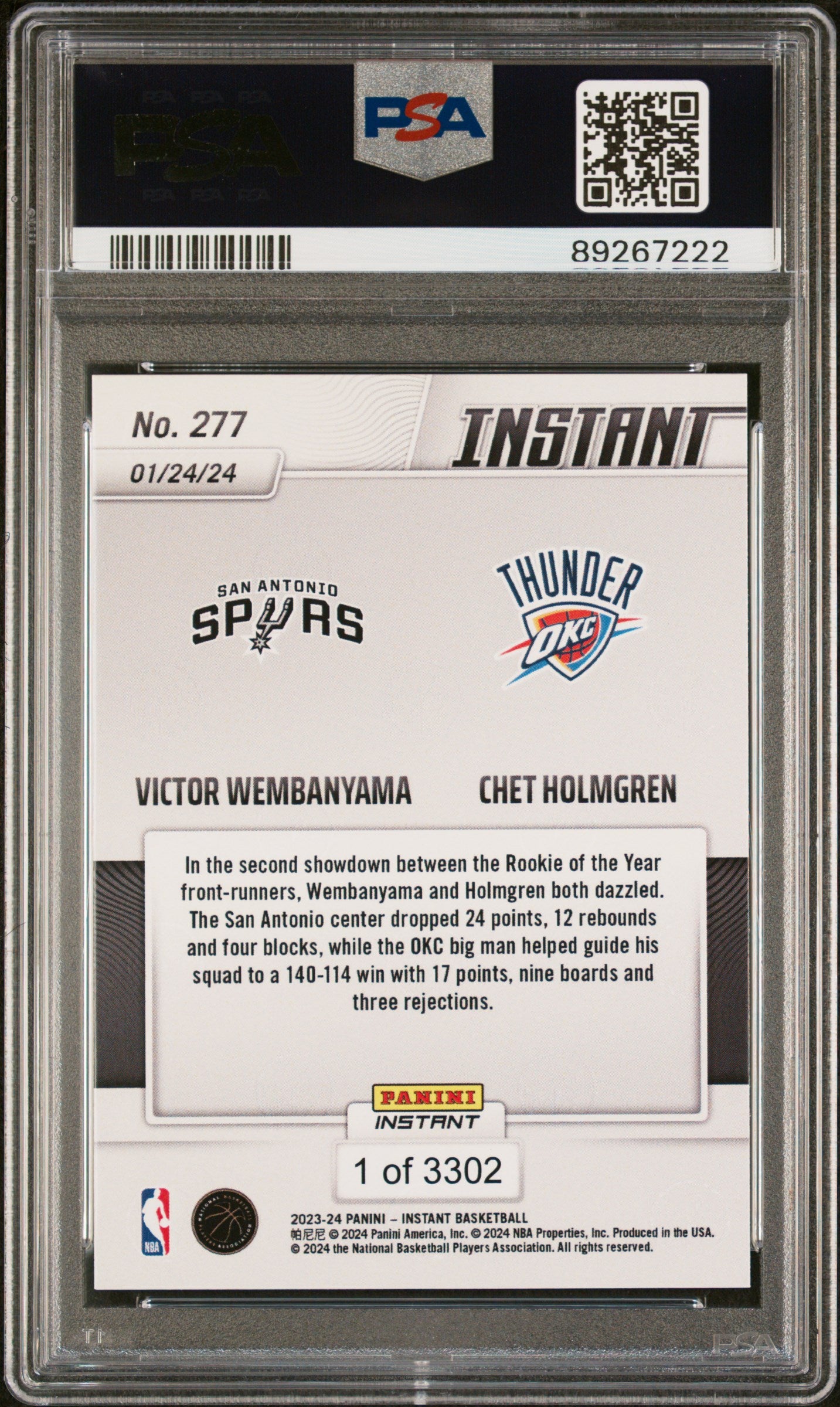 2023 Panini Instant Chet Holmgren/Victor Wembanyama #277 /1 PSA 10