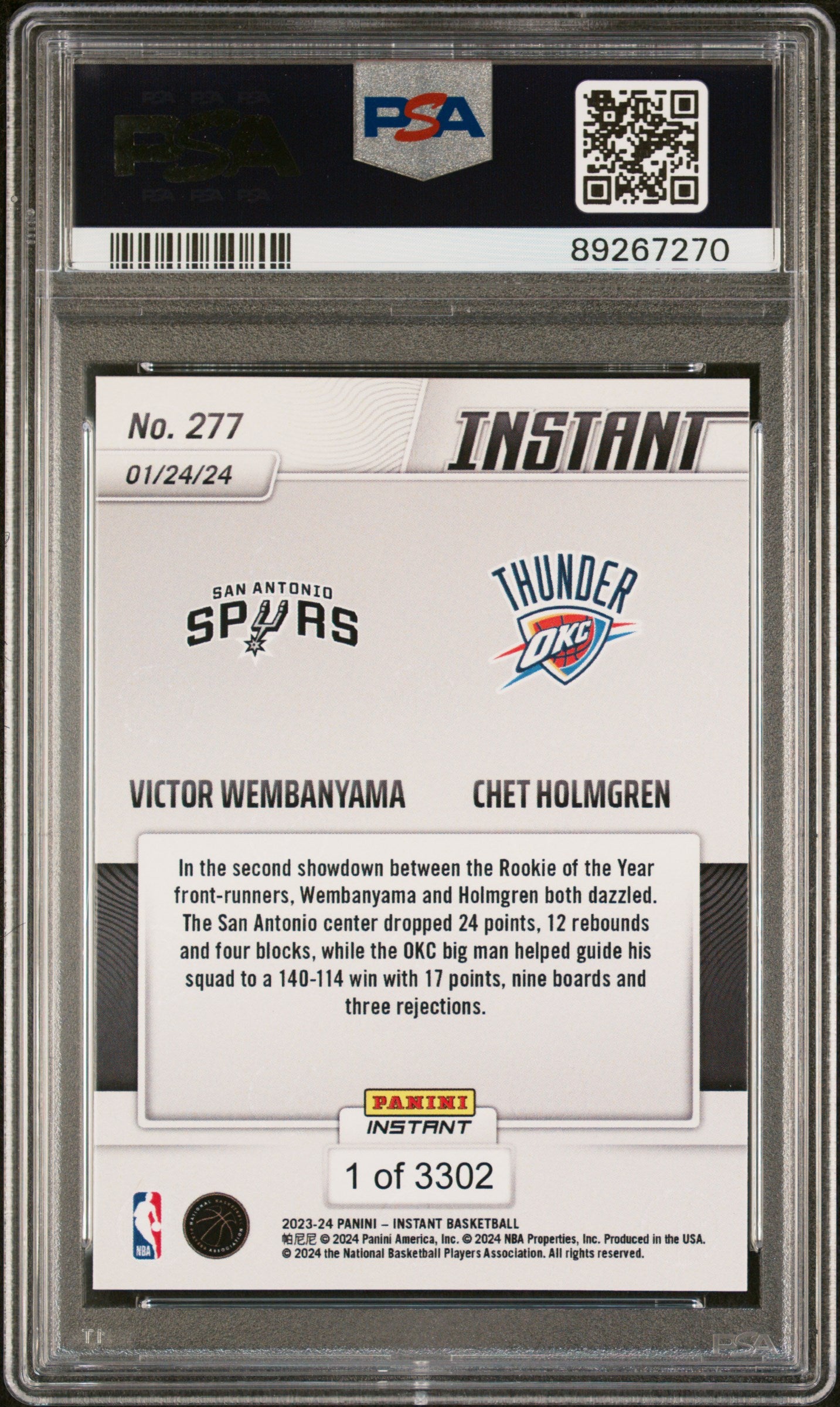 2023 Panini Instant Chet Holmgren/Victor Wembanyama #277 /3302 PSA 10