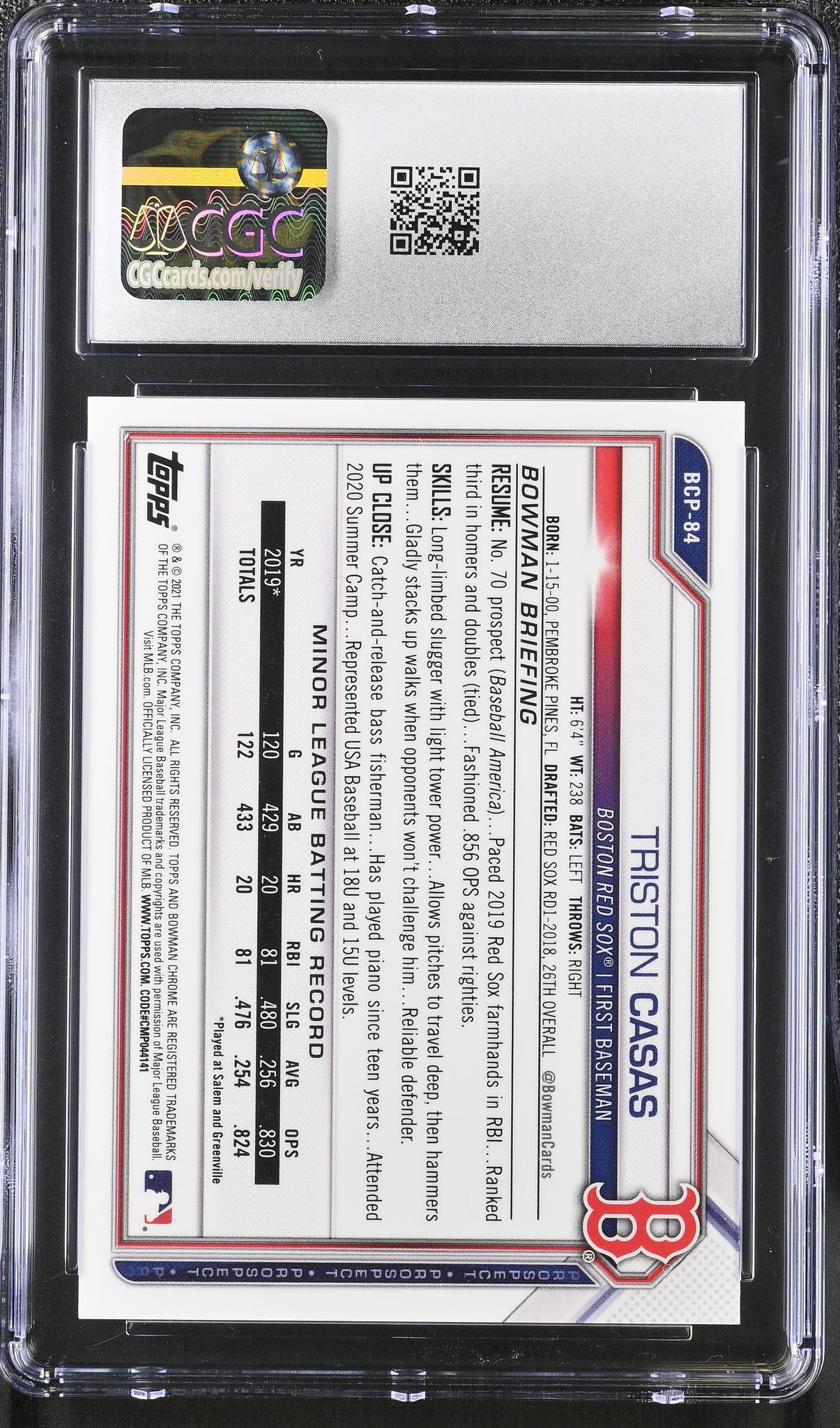 2021 Bowman Chrome #BCP-84 Triston Casas Chrome Prospects /25 CGC 8.5