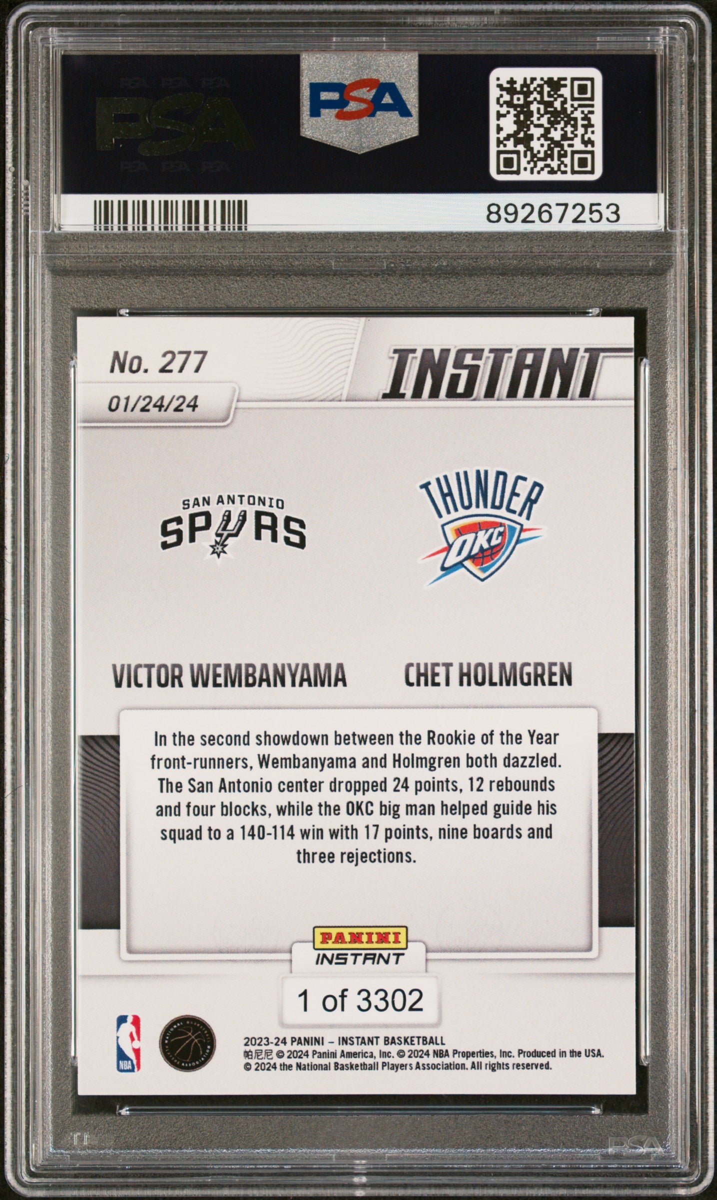 2023 Panini Instant Chet Holmgren/Victor Wembanyama #277 /1 PSA 10