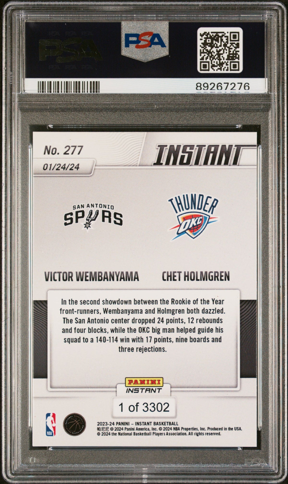 2023 Panini Instant Chet Holmgren/Victor Wembanyama #277 /1 PSA 10