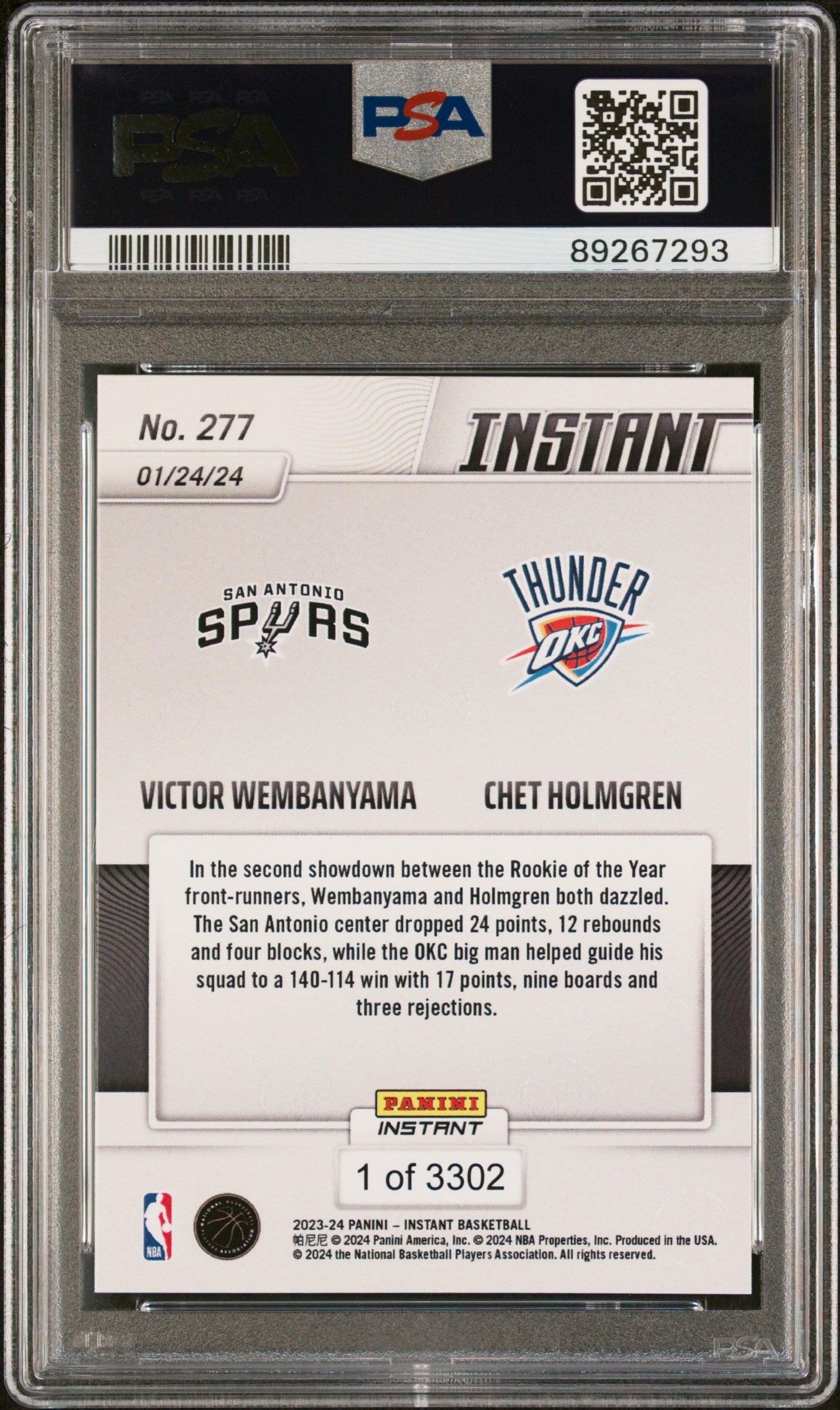 2023 Panini Instant Chet Holmgren/Victor Wembanyama #277 /1 PSA 10
