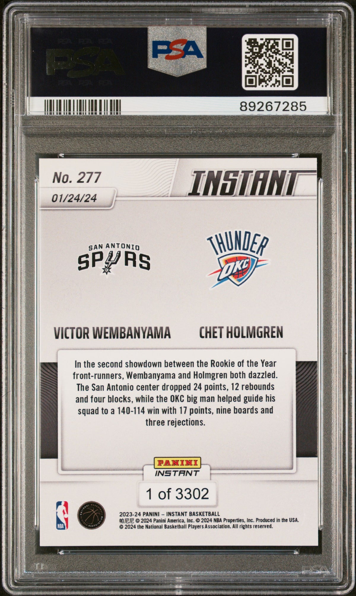 2023 Panini Instant Chet Holmgren/Victor Wembanyama #277 /1 PSA 10
