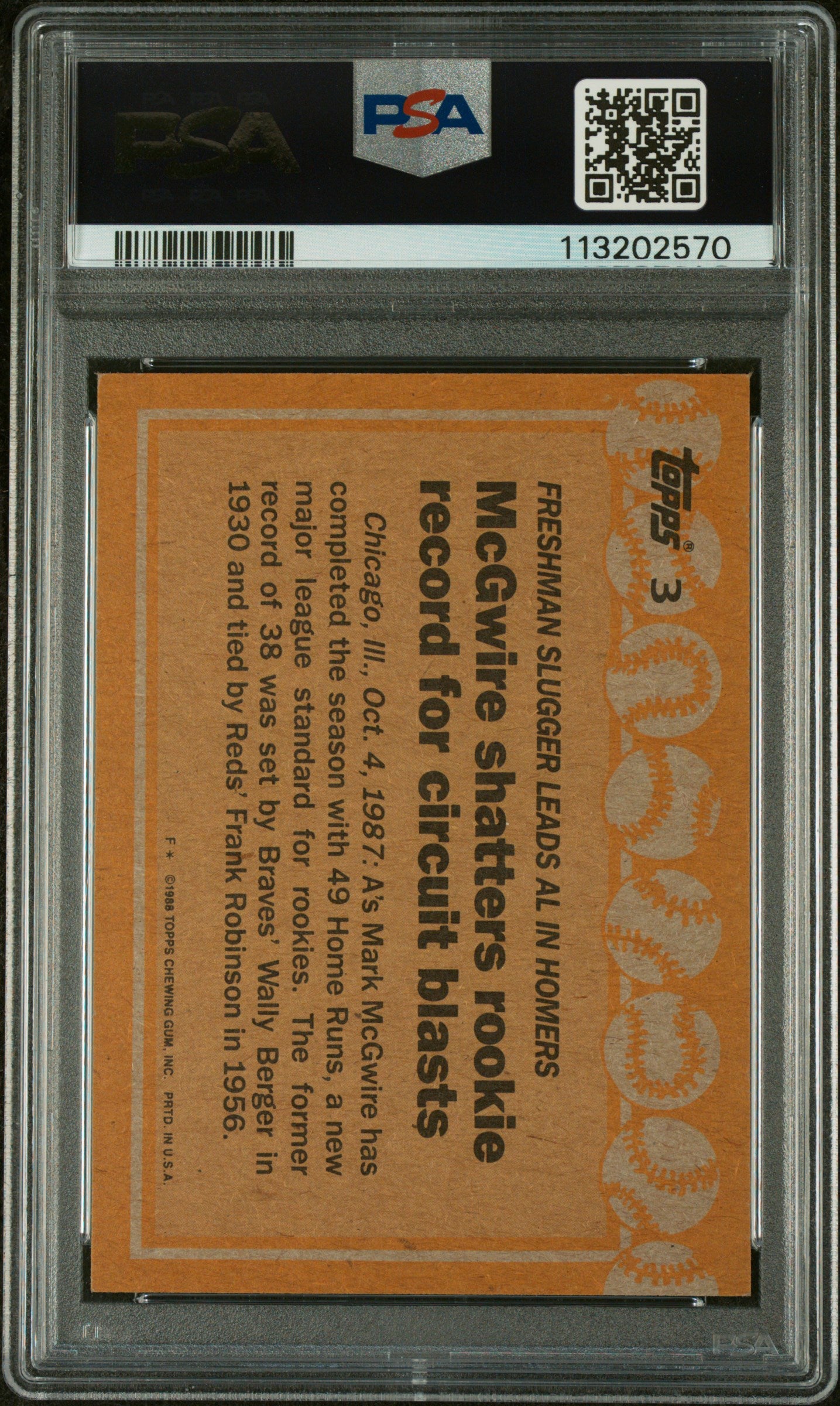 1988 Topps White Triangle Behind Left Foot Mark Mcgwire #3A PSA 8