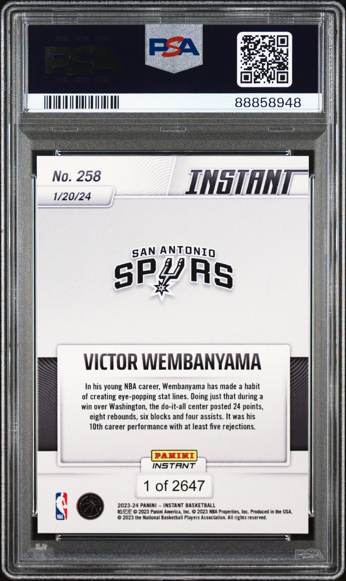 2023 Panini Instant Victor Wembanyama #258 /2647 PSA 10