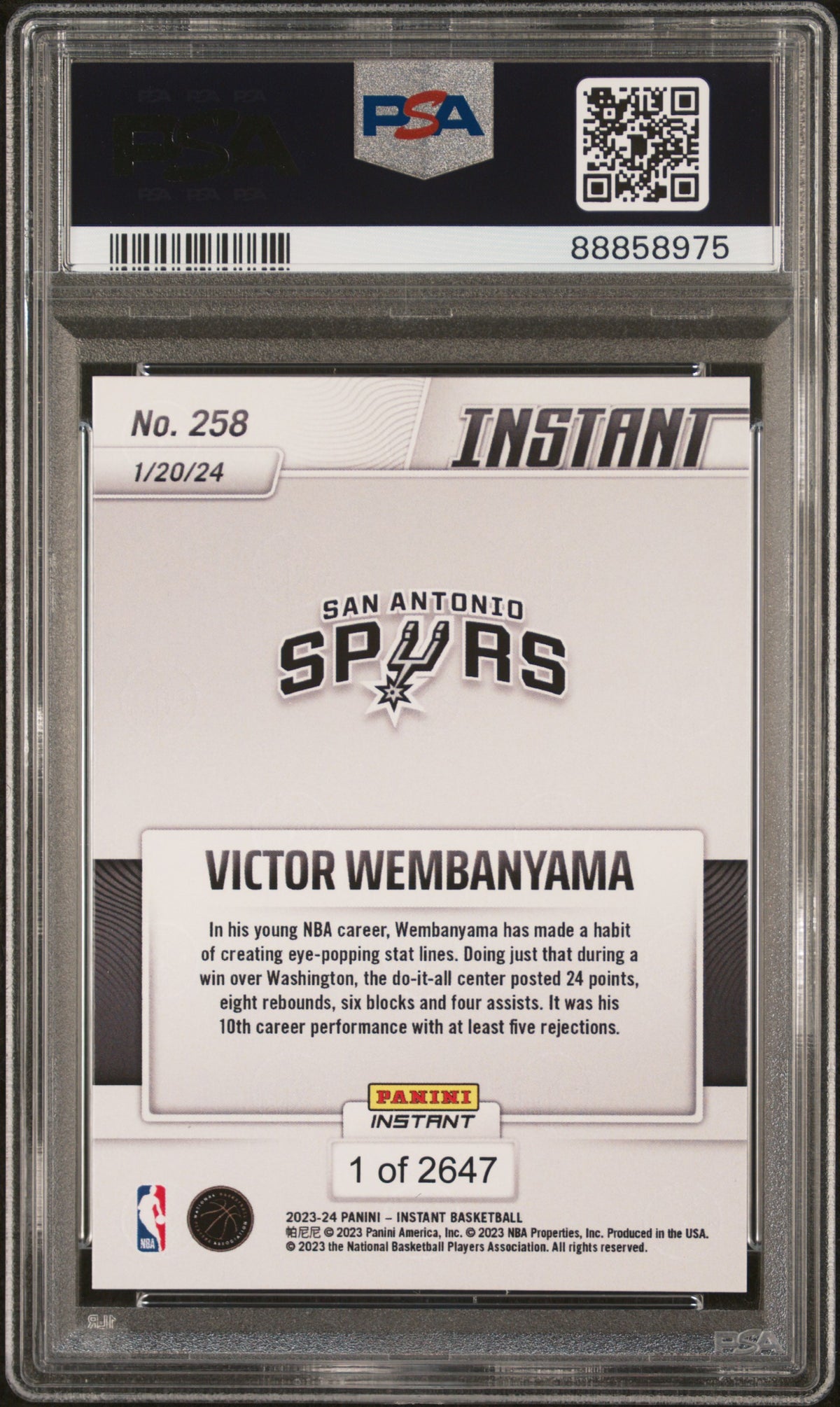 2023 Panini Instant Victor Wembanyama #258 /2647 PSA 10