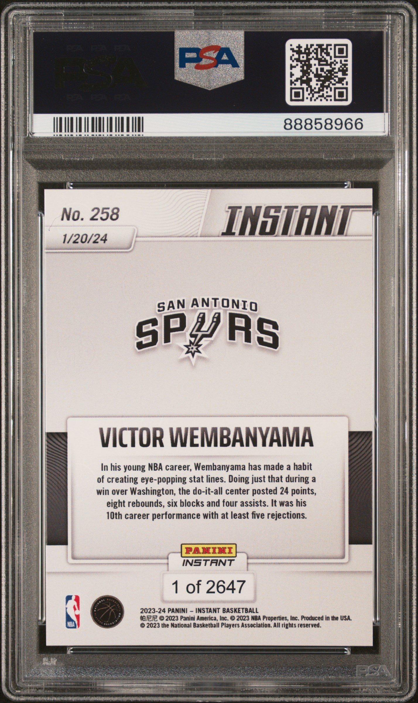 2023 Panini Instant Victor Wembanyama #258 /2647 PSA 10