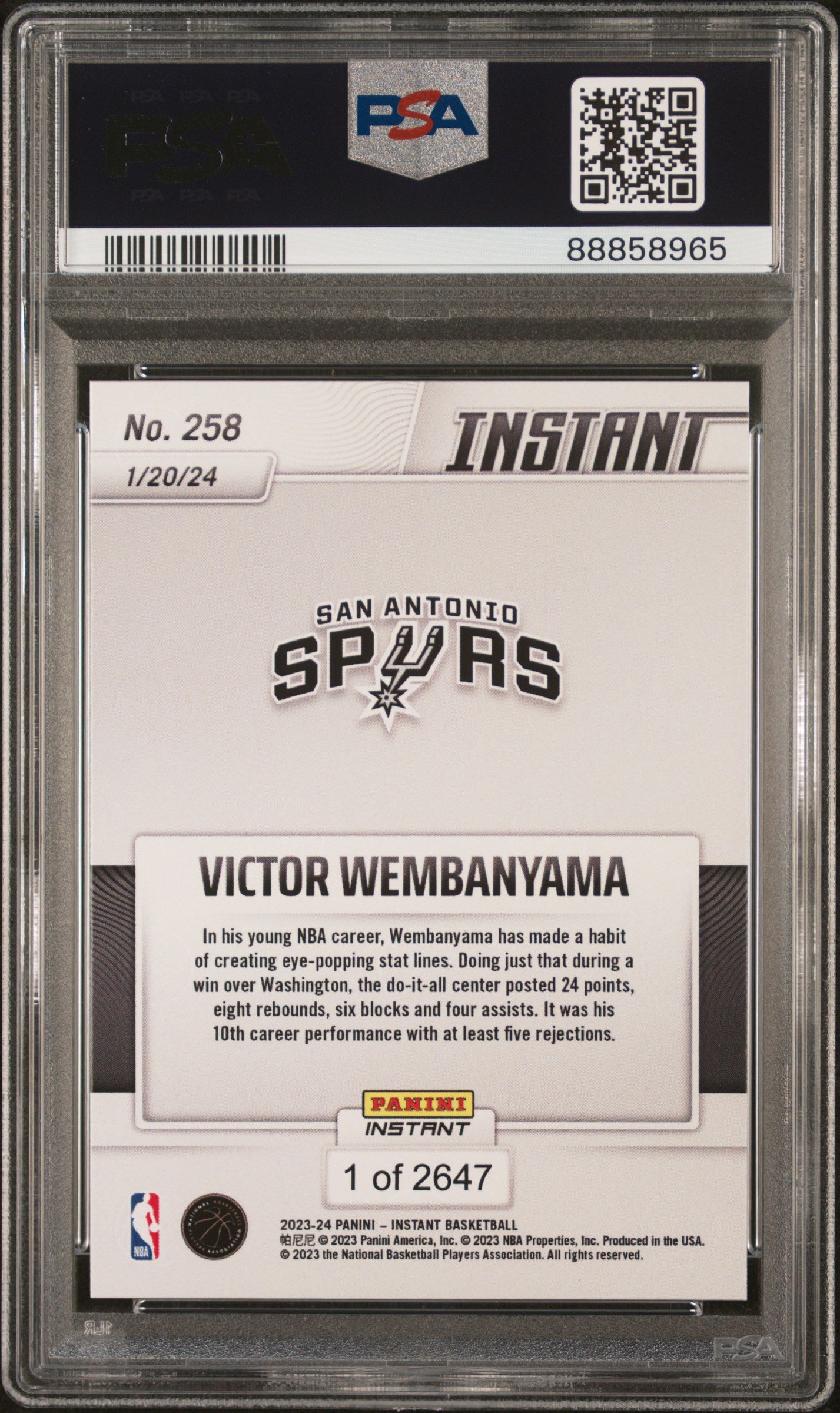 2023 Panini Instant Victor Wembanyama #258 /1 PSA 10