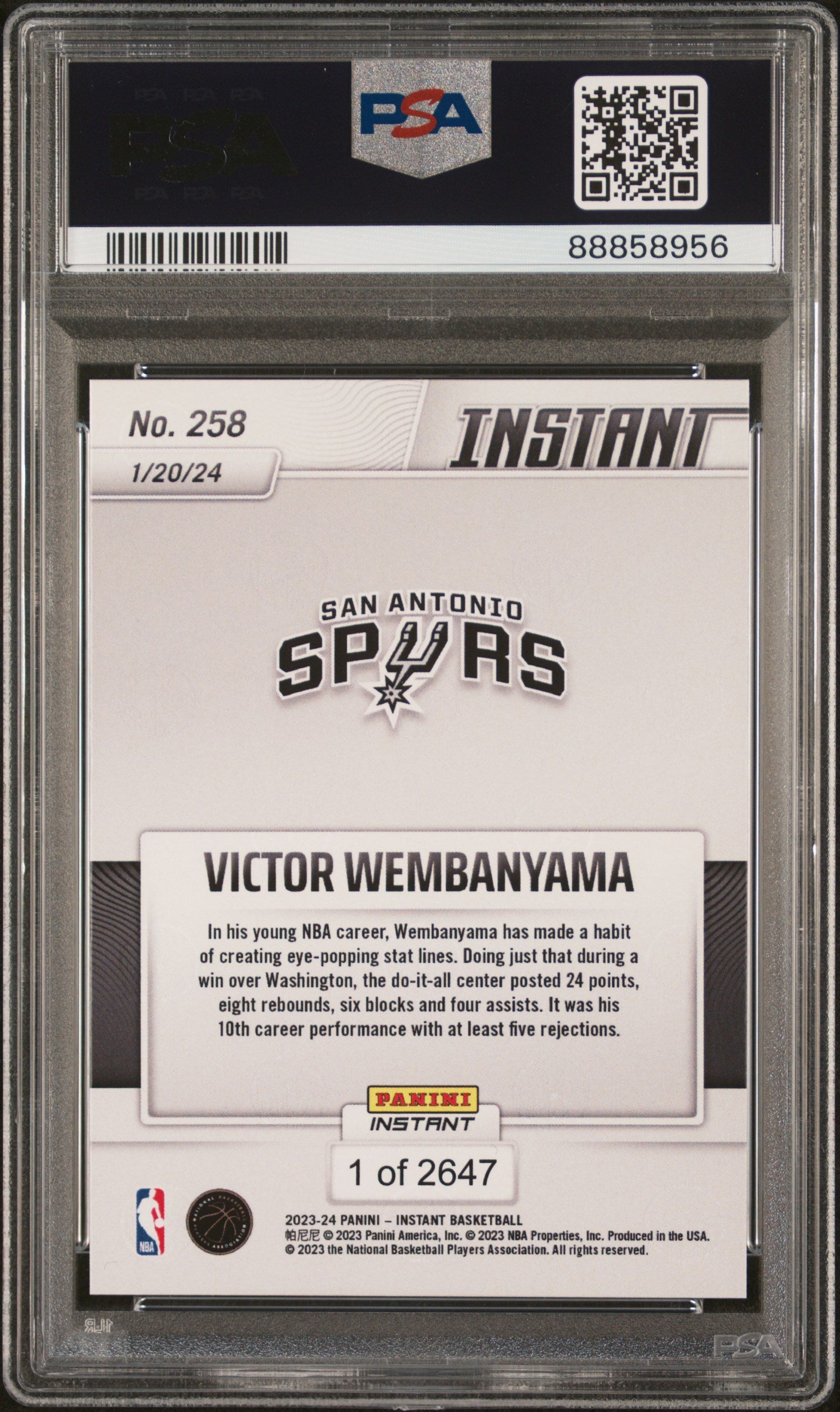 2023 Panini Instant Victor Wembanyama #258 /1 PSA 10