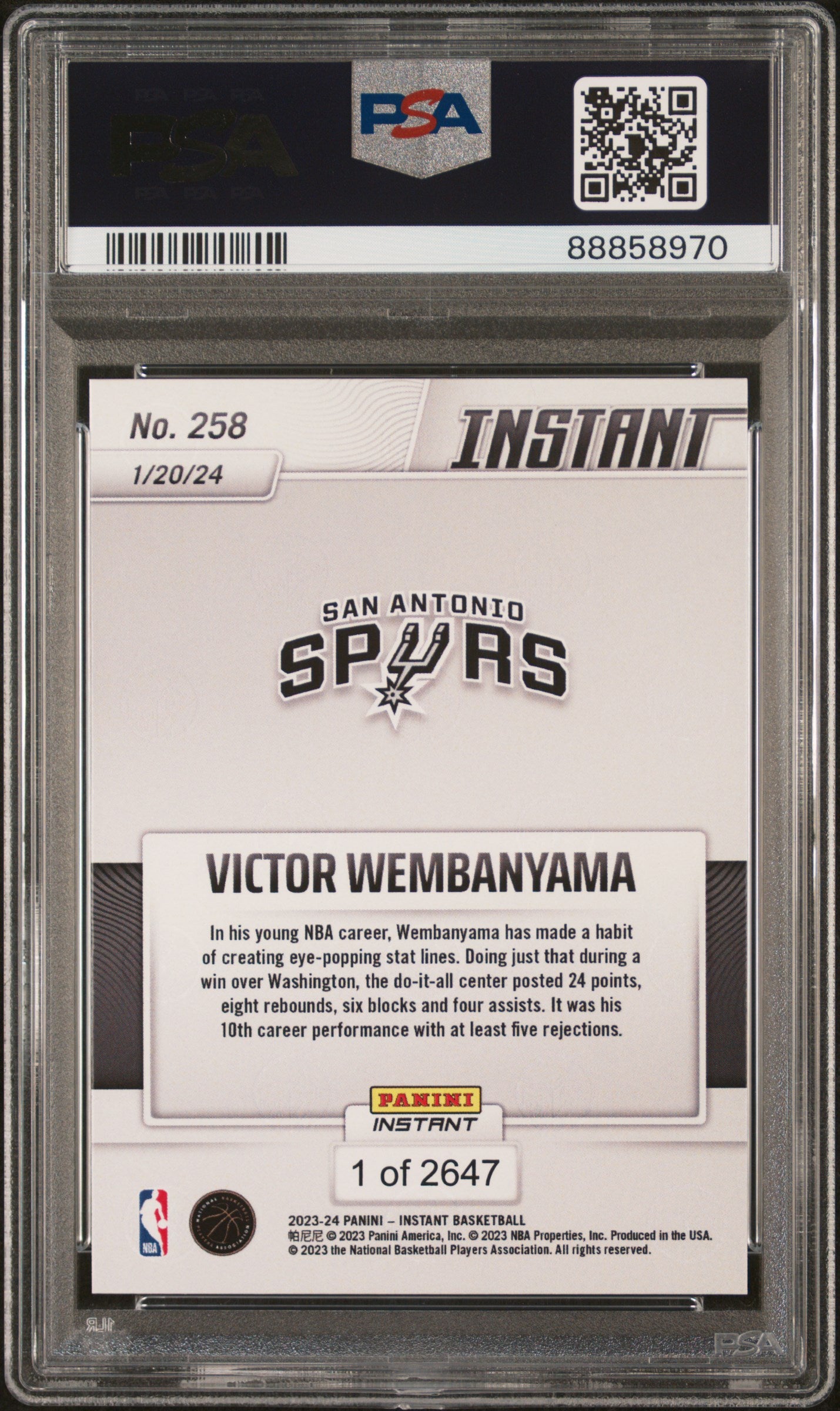 2023 Panini Instant Victor Wembanyama #258 /2647 PSA 10