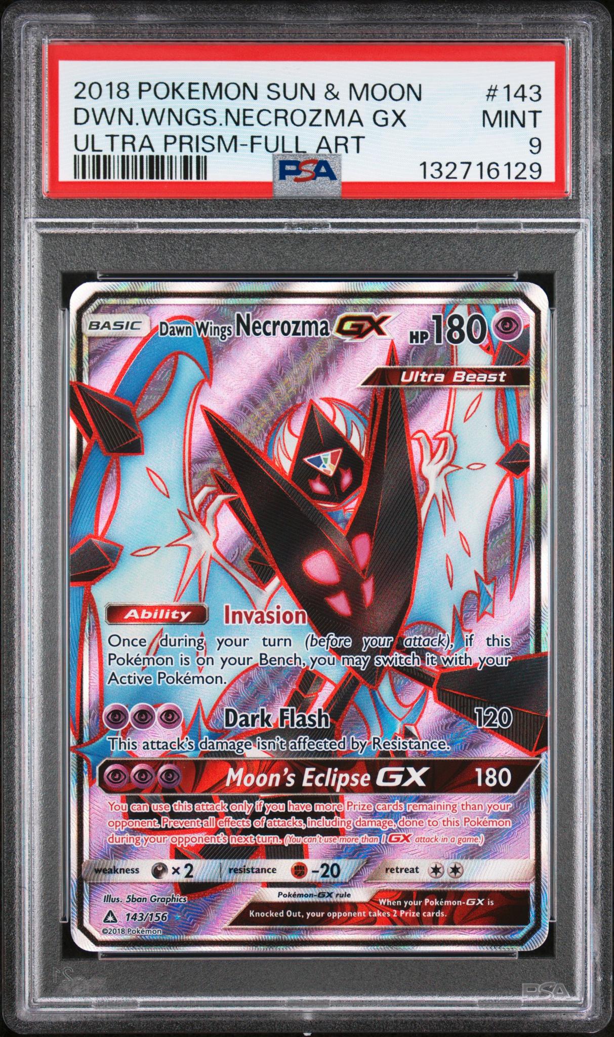 2018 Pokemon Sun and Moon Ultra Prism Full Art Dawn Wings Necrozma Gx #143 PSA 9