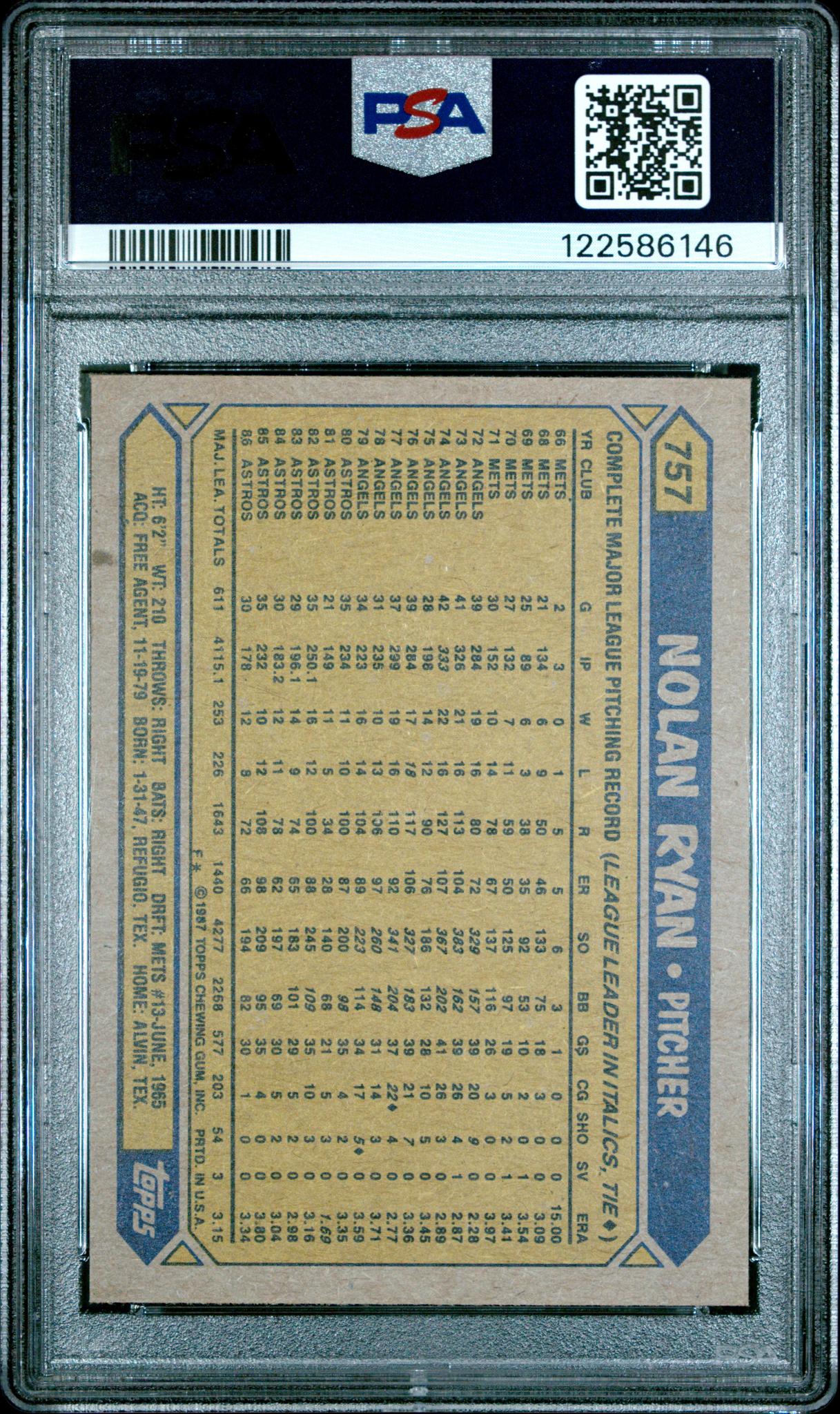 1987 Topps Nolan Ryan #757 PSA 8