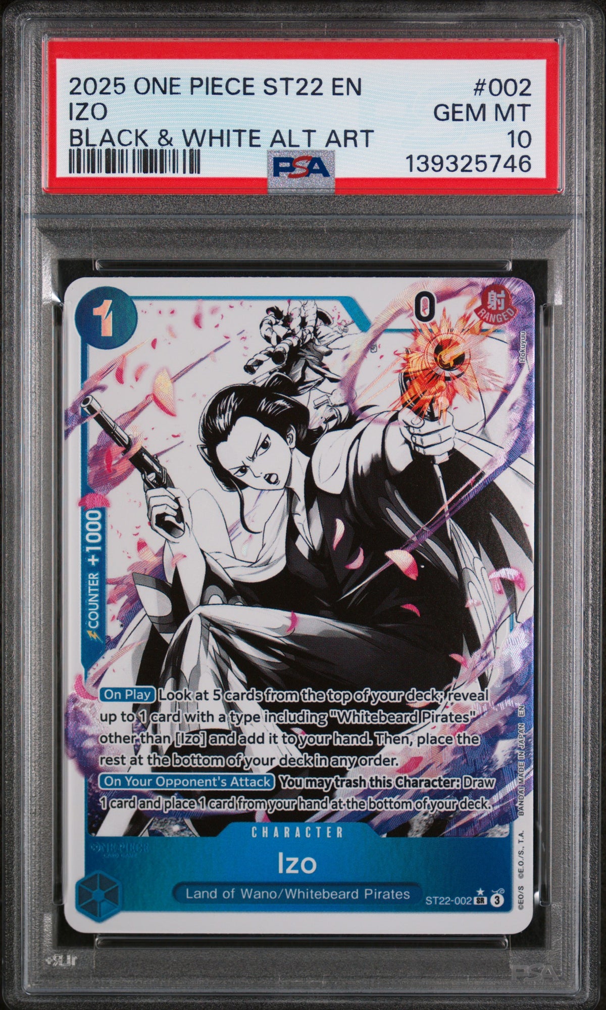 2025 One Piece Izo #002 Black & White Alt Art PSA 10