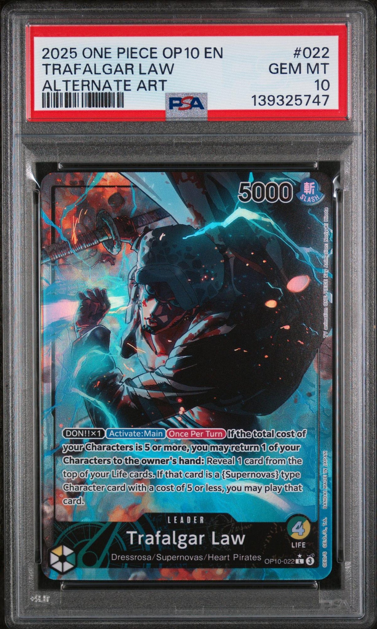 2025 One Piece Trafalgar Law #022 Alternate Art PSA 10