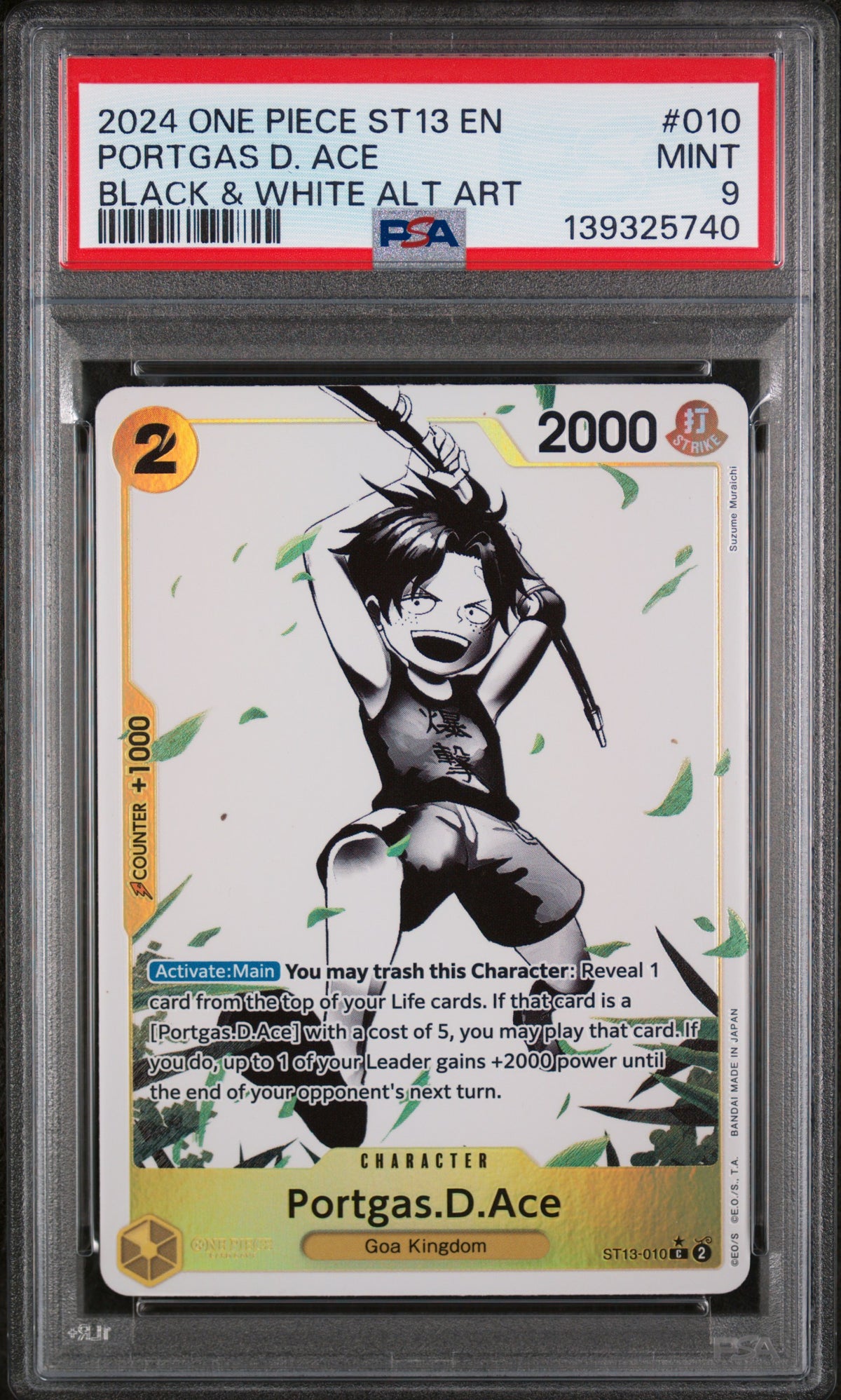 2024 One Piece Portgas D. Ace ST13-010 Black & White Alt Art PSA 9