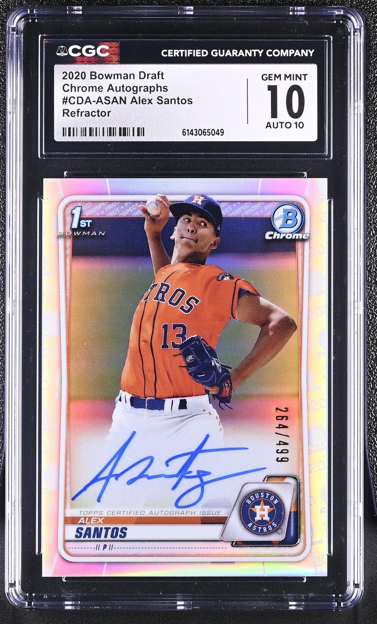 2020 Bowman # Alex Santos Bowman Draft Chrome Autographs /499 Auto CGC 10
