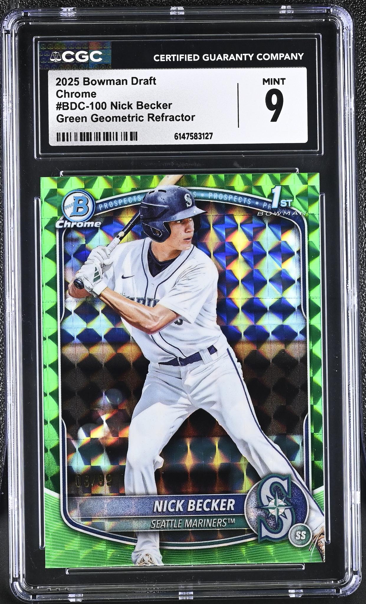 2025 Bowman #BDC-100 Nick Becker Green Geometric Refractor /99 CGC 9