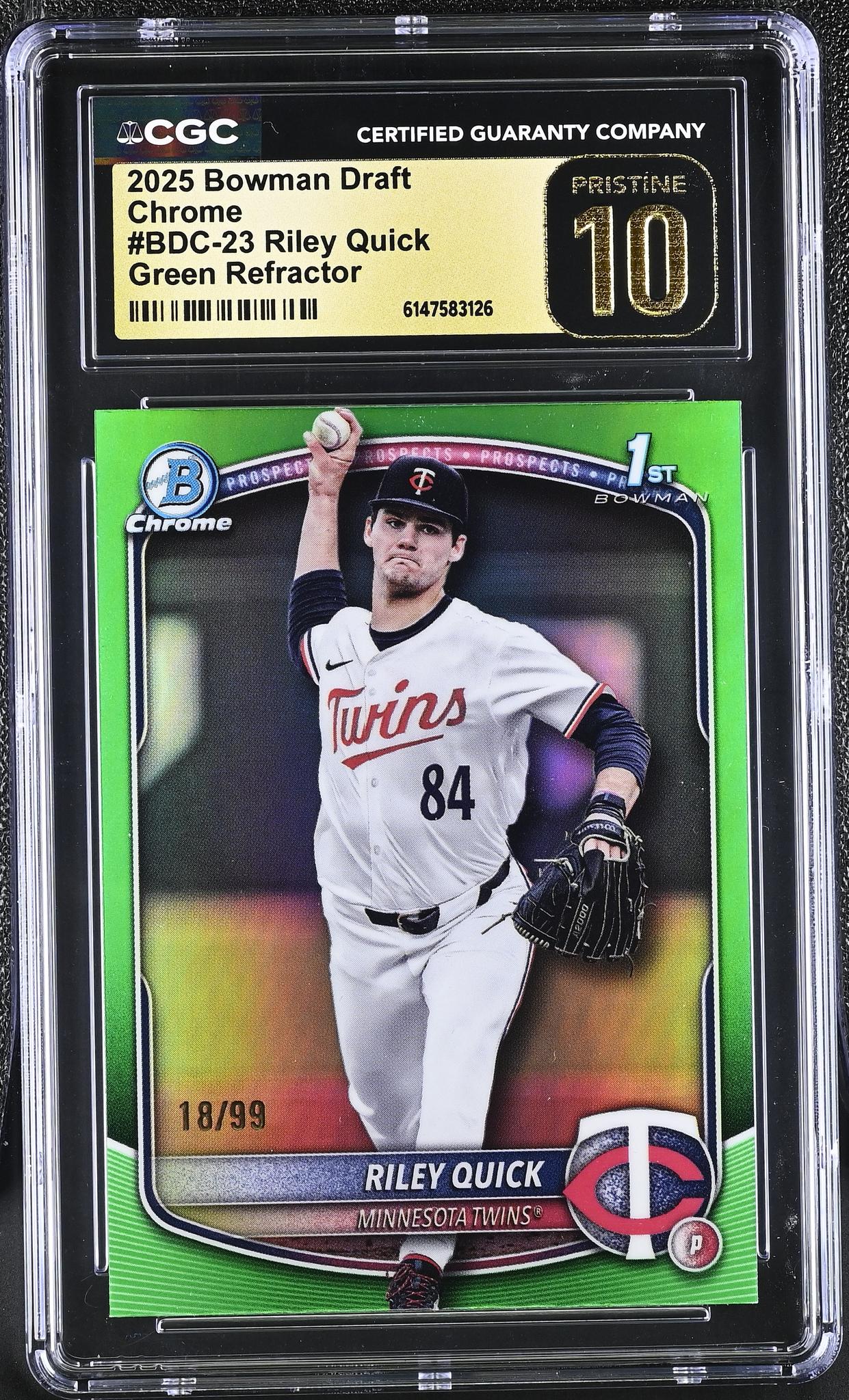 2025 Bowman Chrome #BDC-23 Riley Quick Green Refractor /99 CGC 10
