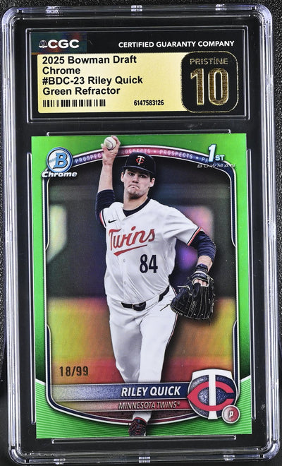 2025 Bowman Chrome Riley Quick #BDC-23 Green Refractor /99 CGC 10